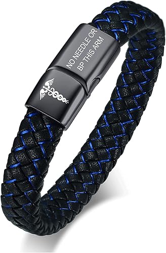 VNOX - Pulsera de cuero trenzado azul con símbolo médico Caduceo y broche magnético, de 6.9, 7.5 y 8.5 pulgadas