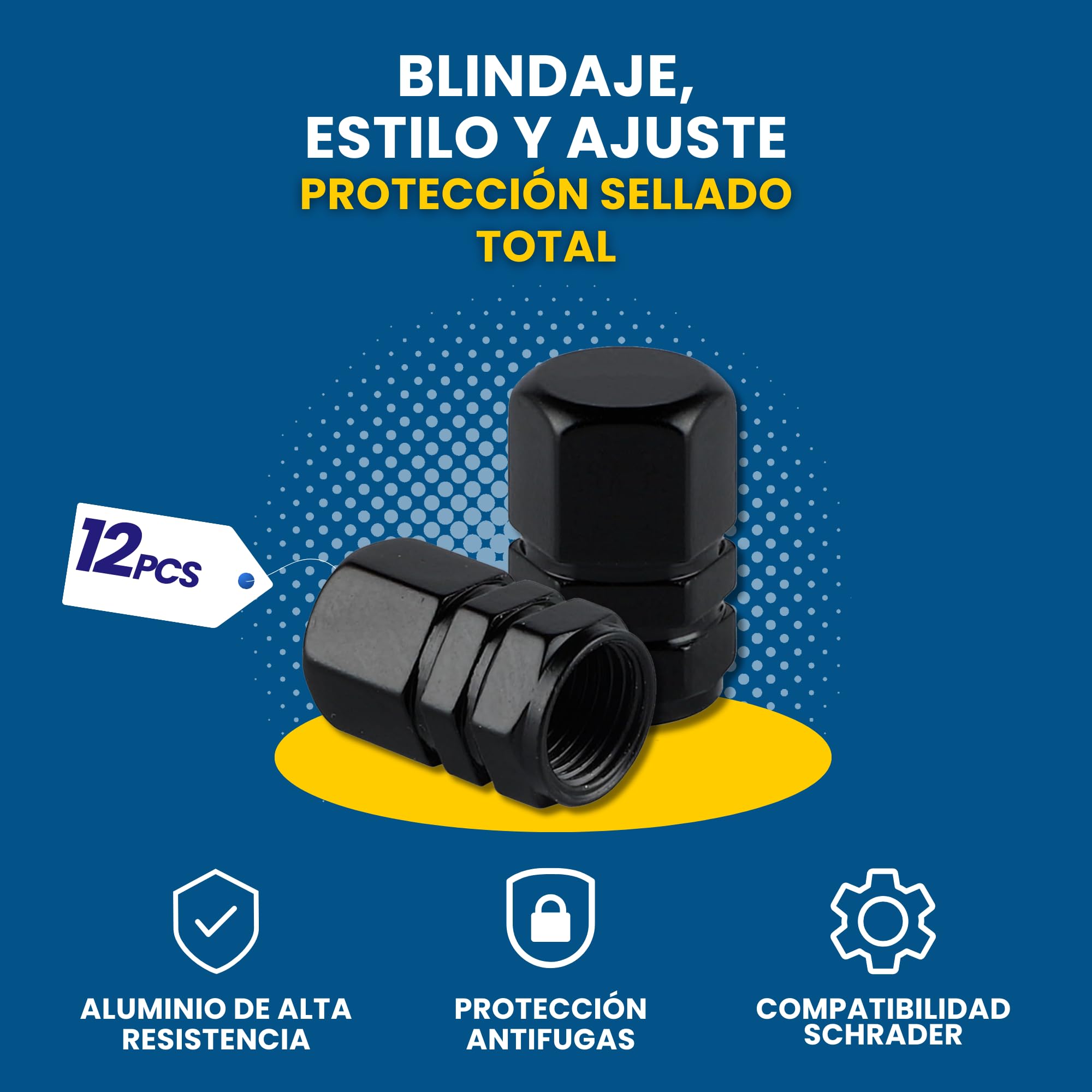 Pack de 10 Tapones para Rueda de Coche de Aluminio Negro + 2 de Regalo | Tapón Universal de Válvula para Moto, Bicicleta o Patinete | Anillo Sellador Antifugas | Diseño Elegante y Alta Resistencia — view 2