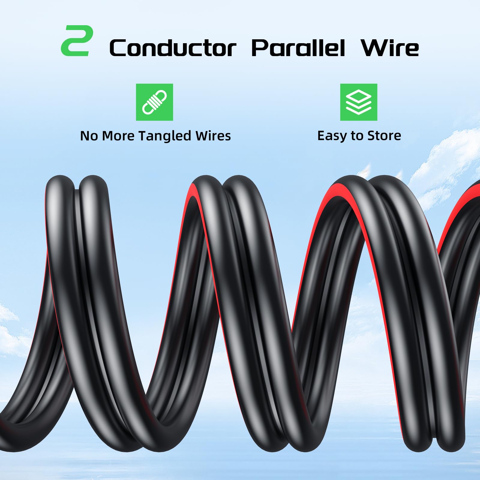 Bateria Power Cable de extensión solar de 2 conductores con conectores hembra y macho impermeables, cable combinado organizado 2 en 1 cables de panel adaptador solar (rojo y negro, 20 pies, 10 AWG (6