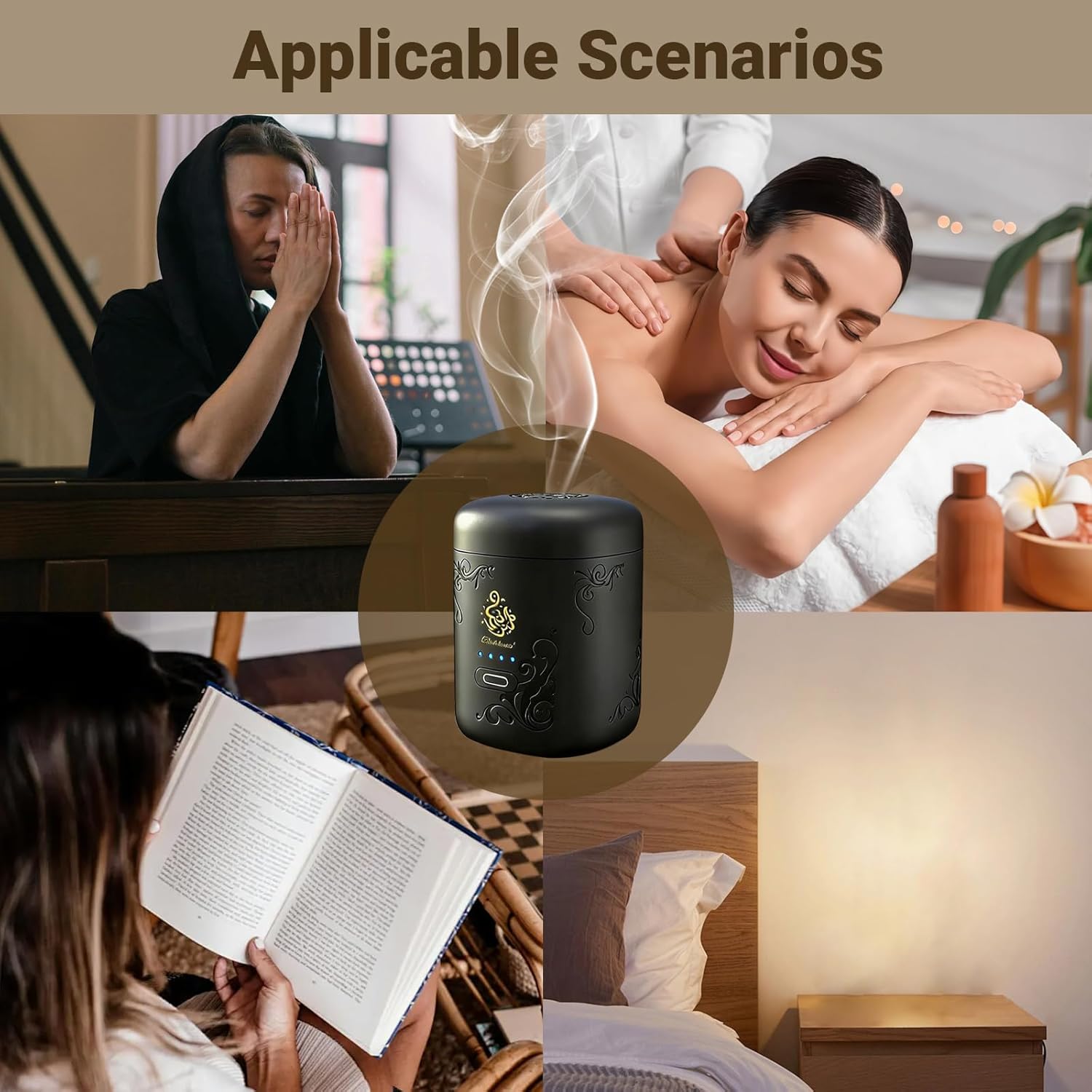 2026 New Mini Portable Rechargeable Electric Incense Burner with 4-Segment Battery Display, Real-Time Power Check, Suitable for Ramadan, Car & Home Use. (Black)