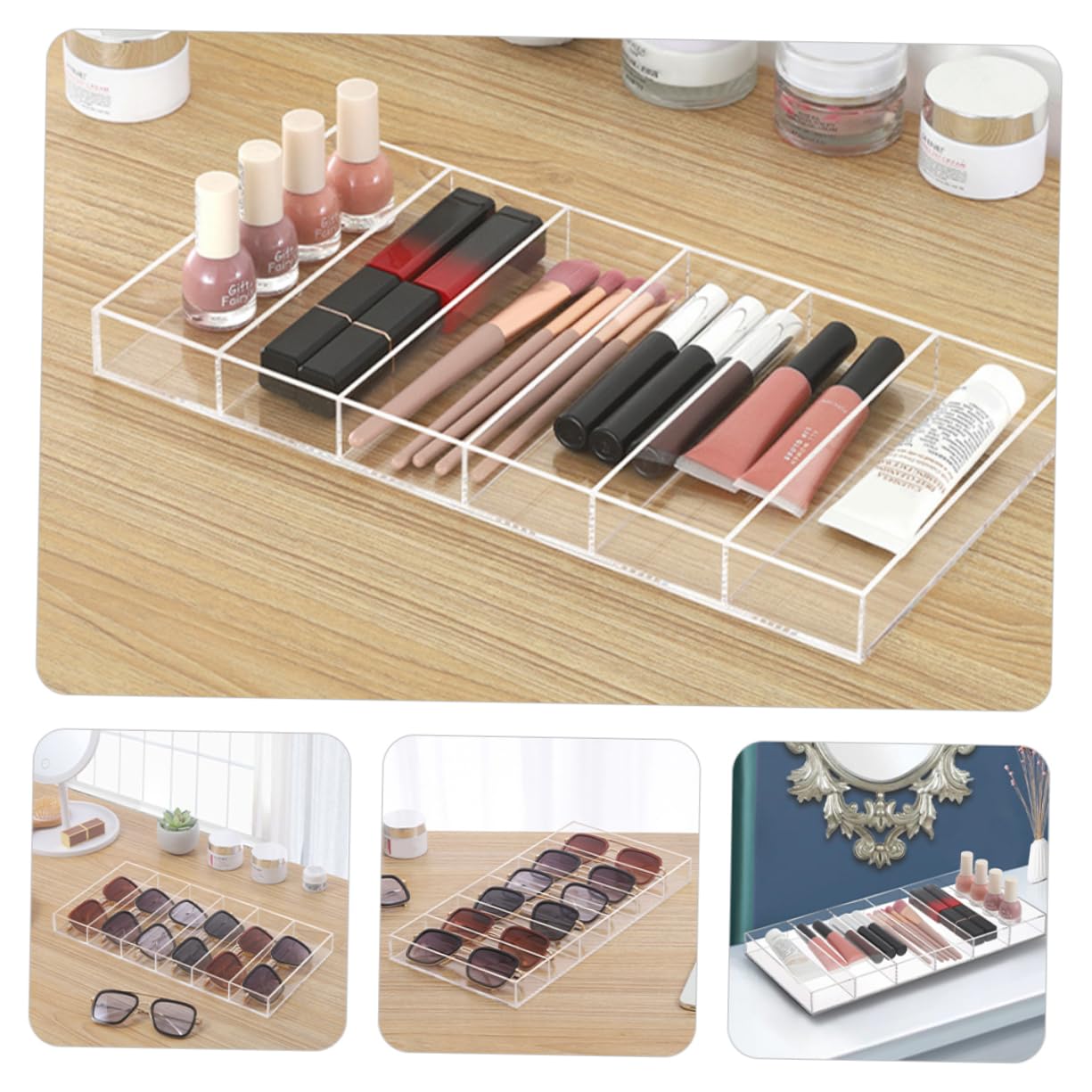 CHILDWEET 6grilles Boîte De Rangement Pour Lunettes De Soleil Transparent Avec Compartiments Support Affichage Multifonctionnel Pour Lunettes Et Accessoires Pour Magasins Et Usage