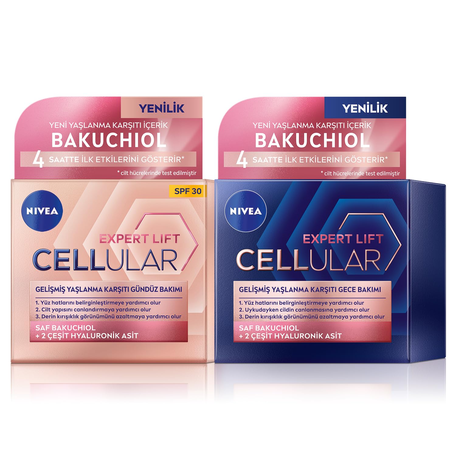 NIVEA Cellular Expert Lift SPF30 Gelişmiş Yaşlanma Karşıtı Gündüz Yüz Kremi, 50 ml + NIVEA Cellular Expert Lift Gelişmiş Yaşlanma Karşıtı Gece Yüz Kremi 50 ml
