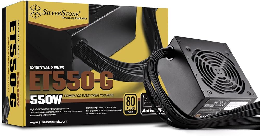 SilverStone Tek 550W 80 Plus Gold Fixed Cable Power Supply with Flat Black Cables and Quiet Fan Curve - View 1