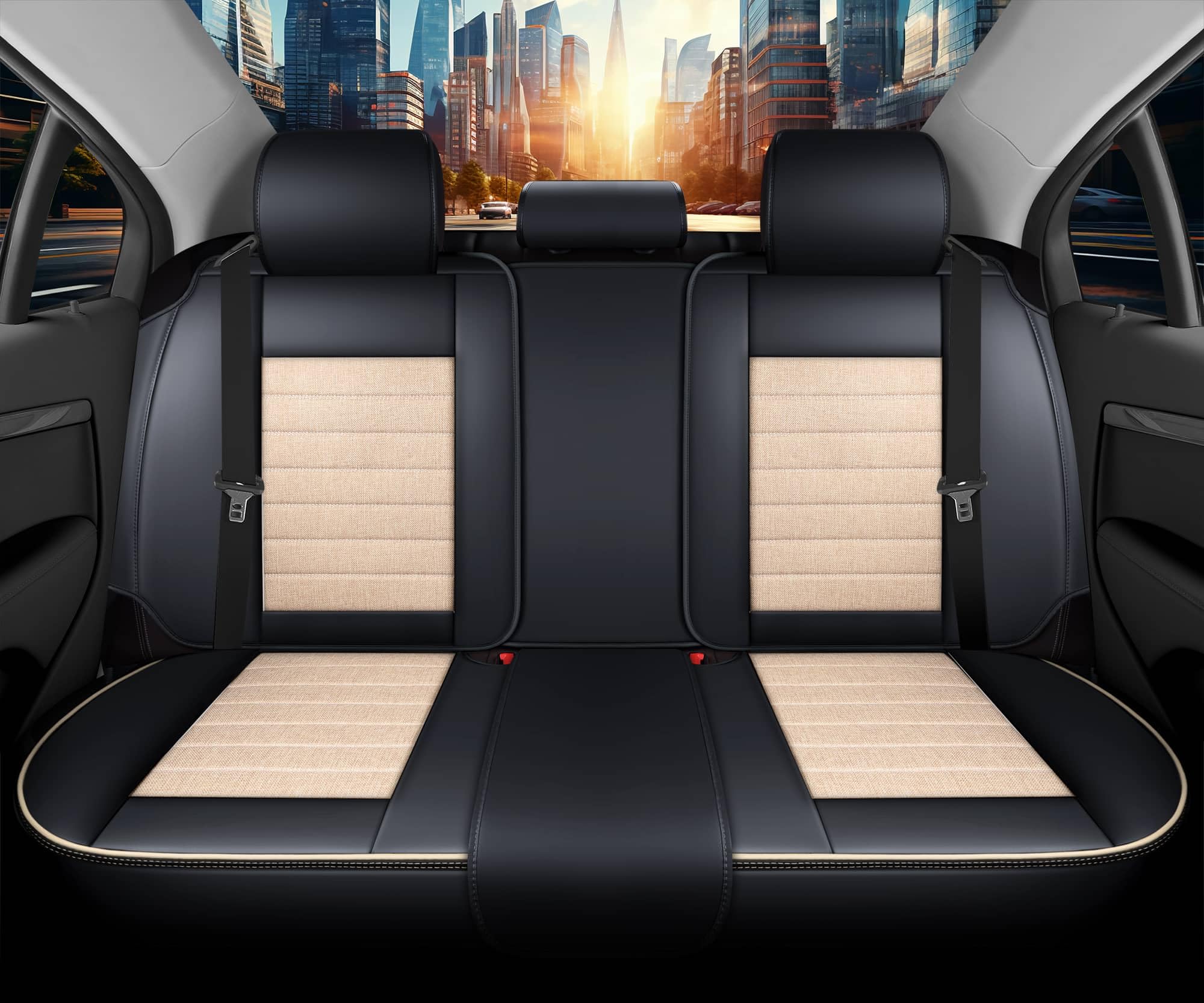 Autositzbezüge Universal für PKW & SUV – Premium Schonbezüge Komplettset Schwarz, hochwertig verarbeitet für mehr Sitzkomfort, Airbag-kompatibel Sitzauflage, für Vorder- und Rücksitze