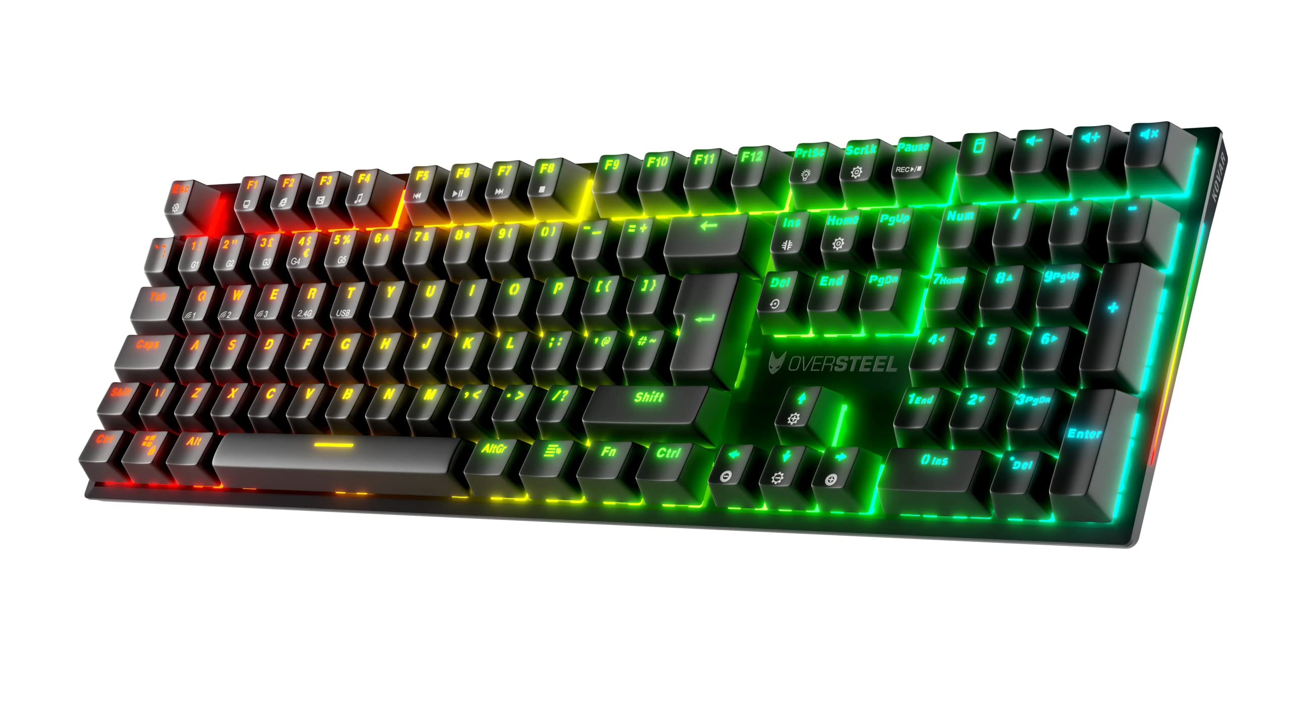 Oversteel - KOVAR Tastiera da gioco wireless, RGB retroilluminato, interruttore meccanico Outemu Red, Anti-Ghosting, Layout Inglese PC/MAC/Android