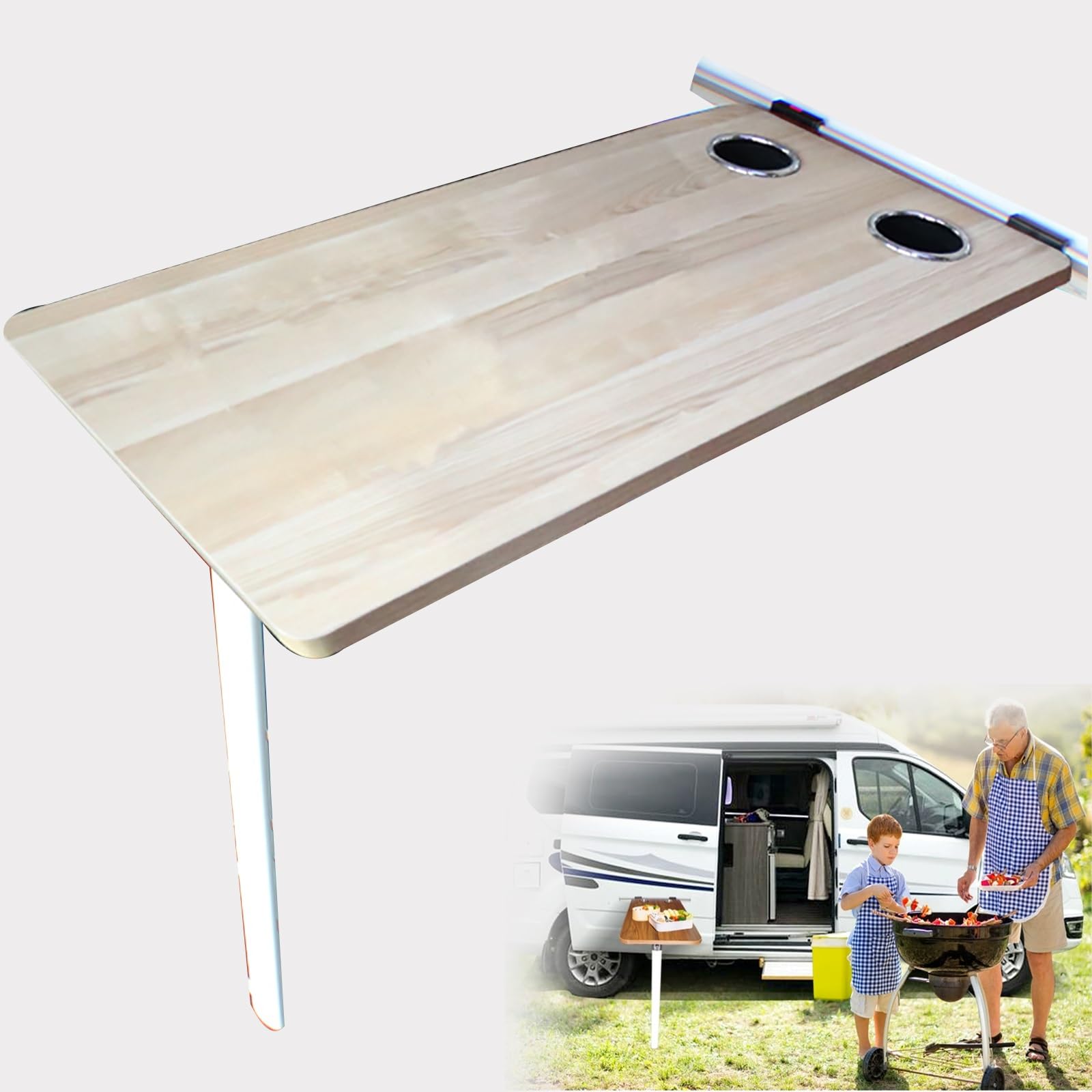 Wandklapptisch, RV-Tischbeinhalterung mit Seitlicher Klappfunktion, RV-Klapptisch mit Mehrschichtiger Holzplatte, Abnehmbar und 2 Reservierten Wasserbecherplätzen, Perfekt für Terrasse, Yacht ( Color