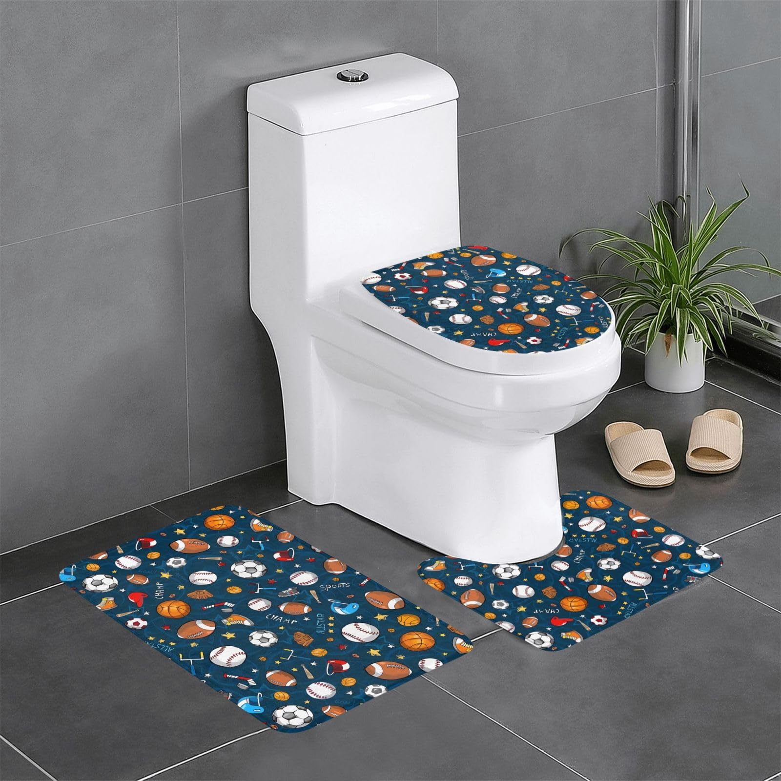 Juego de alfombras de baño de 3 piezas con estampado deportivo para el hogar