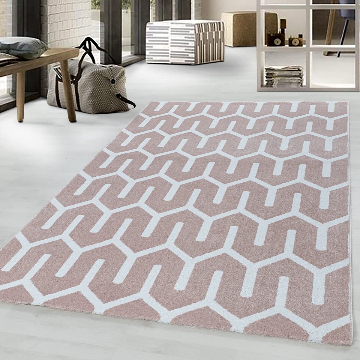 Tapis à poils doux rose 140 x 200 grand tapis de salon moderne et cosy