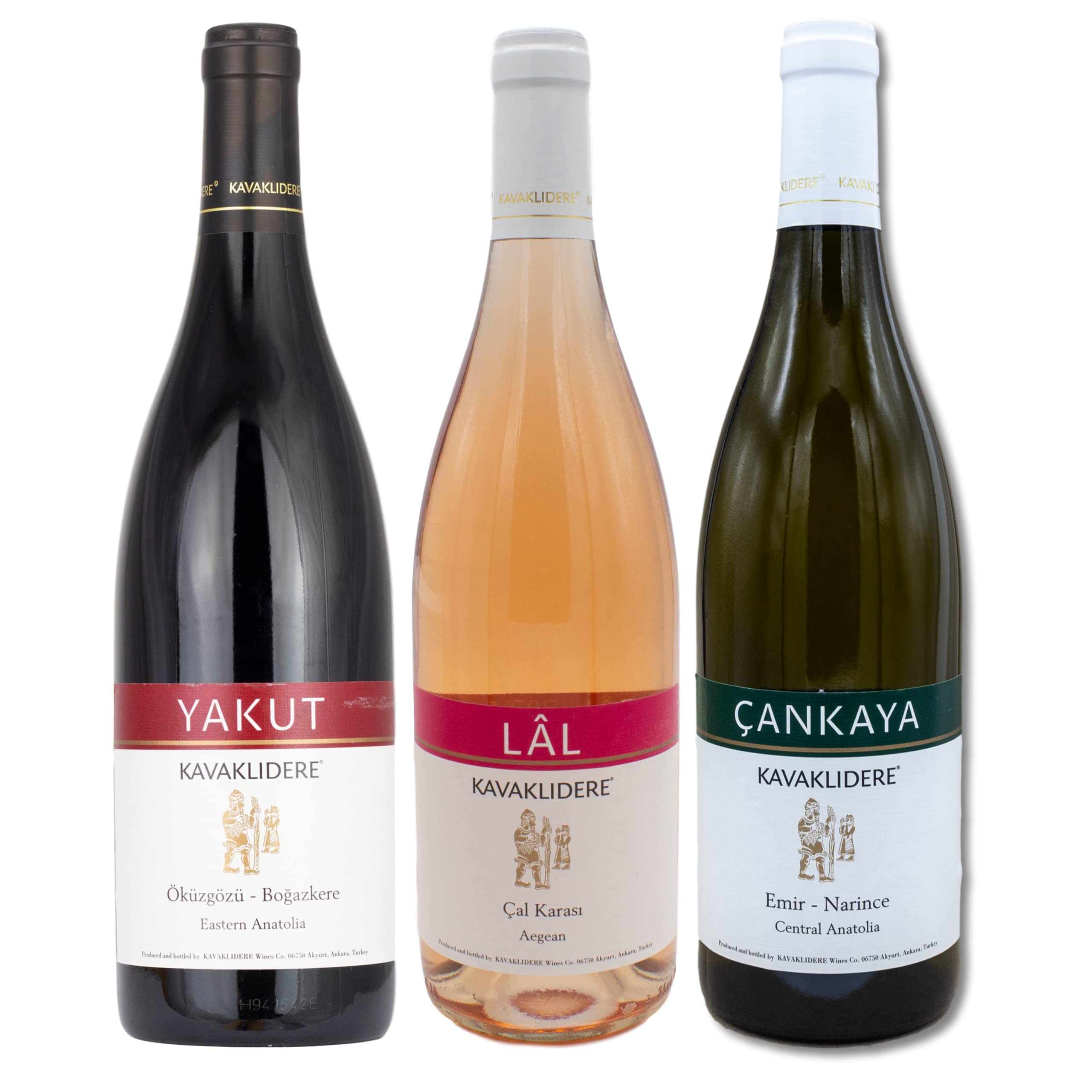 Kavaklidere - Probierset Türkischer Rotwein Yakut, Weißwein Cankaya, Rosé Lal je 0,75 l - Das perfekte Weingeschenk - vegan - Weinset aus der Türkei