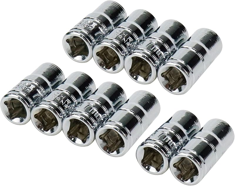 Jogo de Soquetes Rasos de 7 mm com Encaixe de 1/4 pol. e 6 Pontos Dahszhi com 10 Peças