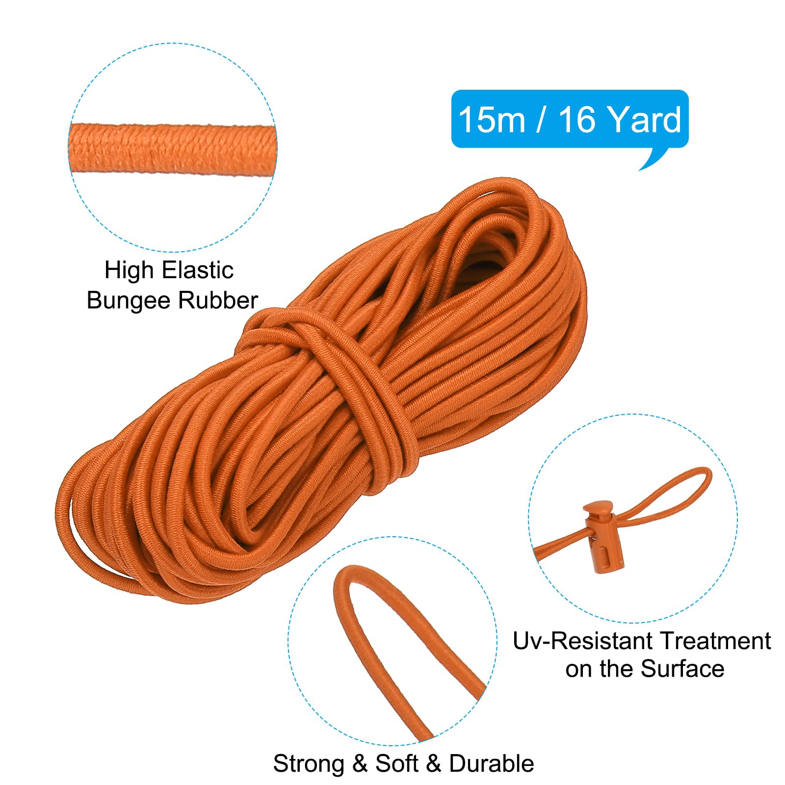 PATIKIL 16 Yard Elastic Bungee Cord & 10pcs Single Hole Cord Lock & 10pcs Double Hole Spring Toggle Stopper for Paracord Drawstring Shoelace Clothing Backpack Bags - Image 2