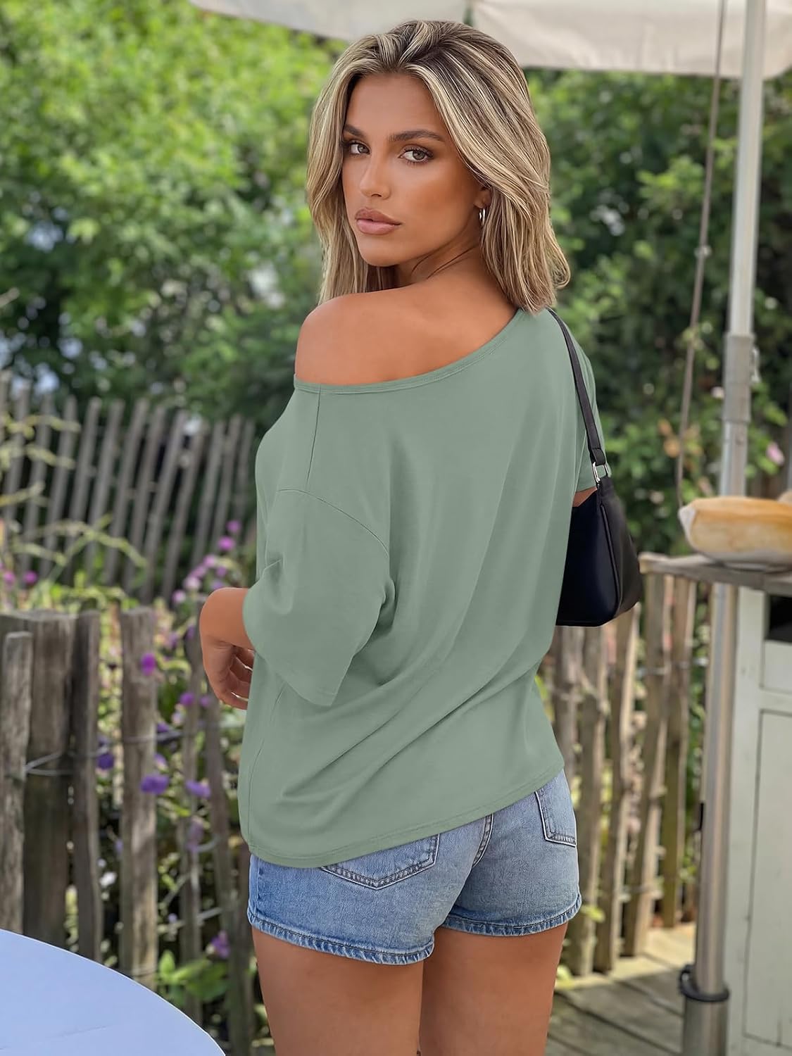 Trendy Queen Womens Off the Shoulder Tops Oversized Summer Spring T-Shirts 2026 thumbnail