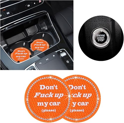 Ziciner Paquete de 2 posavasos brillantes para automóvil y 1 funda para botón de inicio y parada, almohadilla de goma suave con diamantes de