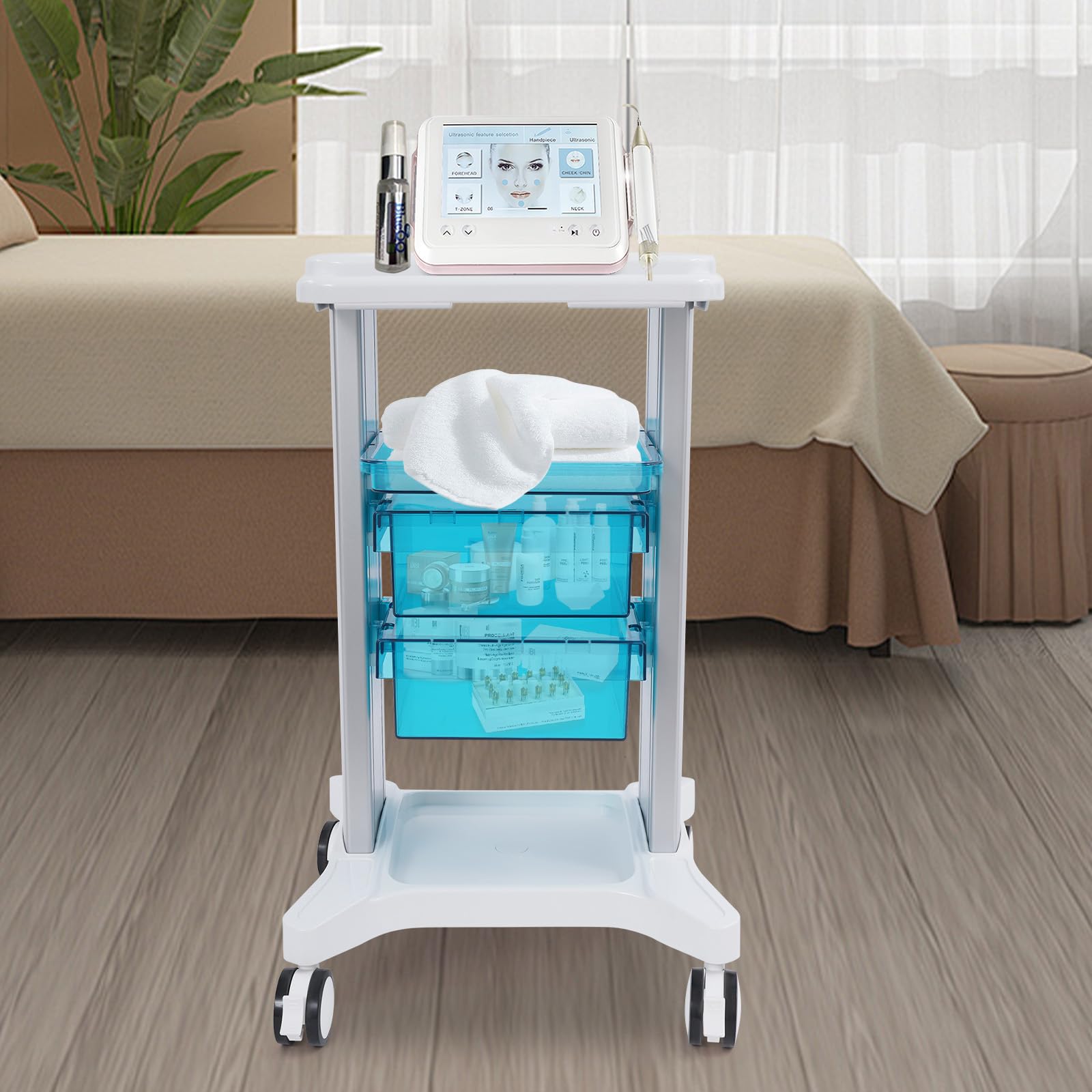 Carrello medico con 2 cassetti, carrello cosmetico da salone, portata 100 kg, carrello da portata per laboratorio, studio dentistico e salone di bellezza