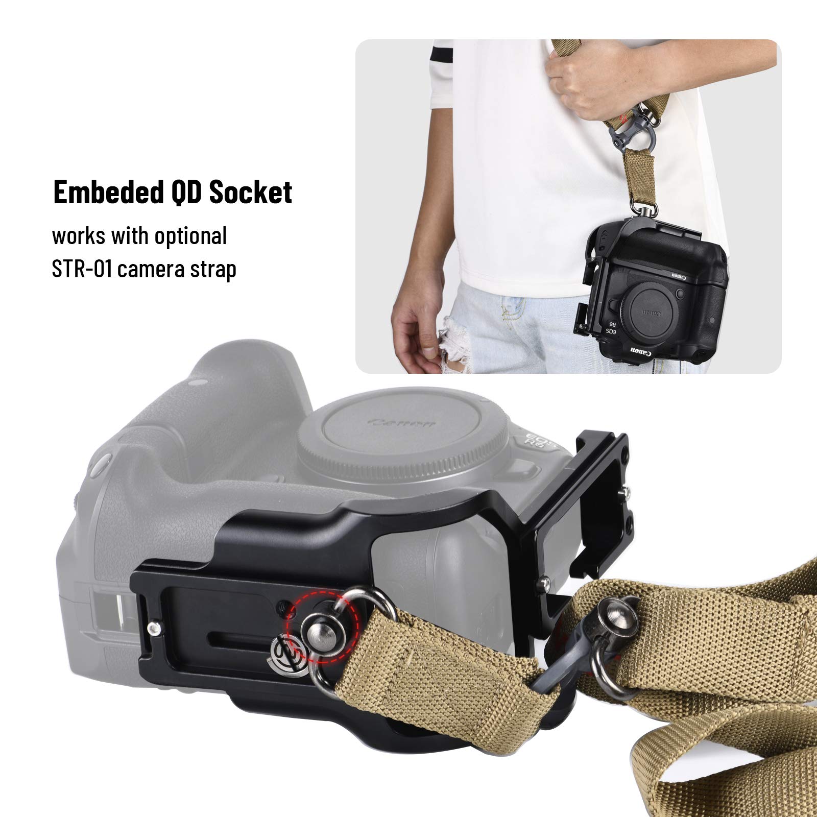 SUNWAYFOTO PCL-R5G niestandardowy wspornik L do Canon EOS R5/R6 z uchwytem akumulatorowym kompatybilny z BG-R10 Arca RRS