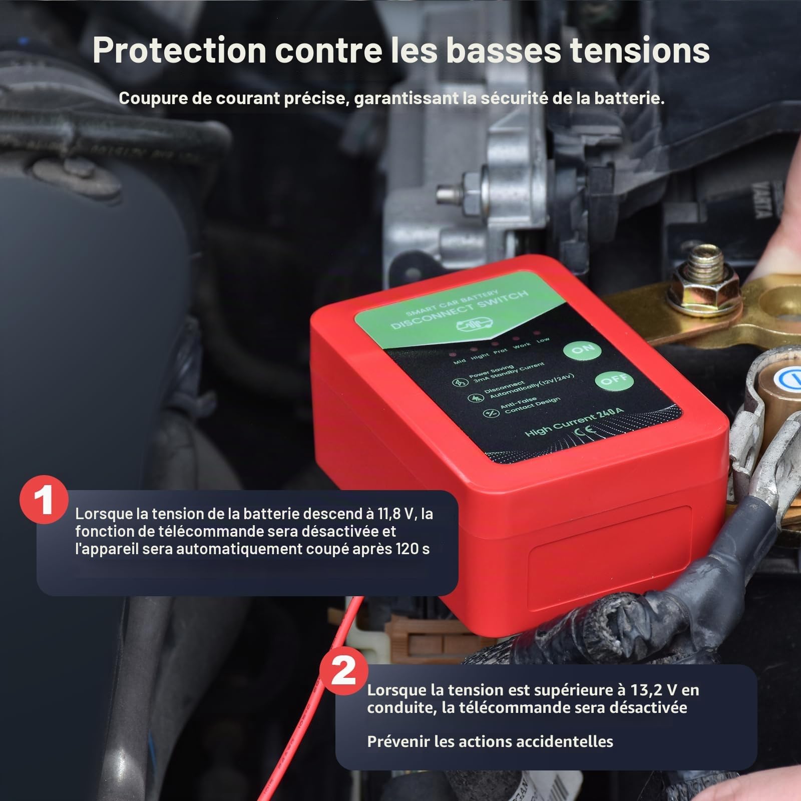 Disjoncteur de batterie télécommandé sans fil - 12 V - 240 A - Interrupteur d'arrêt automatique - Coupe circuit batterie pour voiture, camping-car, ATV, camion, bateau (Non affichage LED)