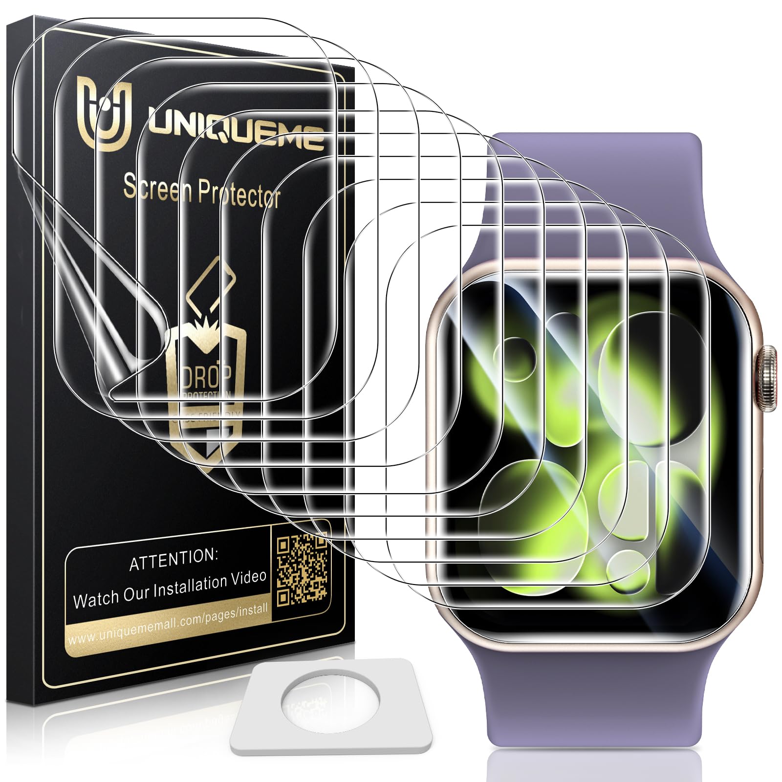 UniqueMe für Apple Watch Series SE3/SE2/SE/6/5/4 40 mm - 10 Stück Folie | Flexible TPU Schutzfolie für Apple Watch 40mm Displayschutz, Blasenfreie, Weich HD Klar Displayfolie, Volle Abdeckung