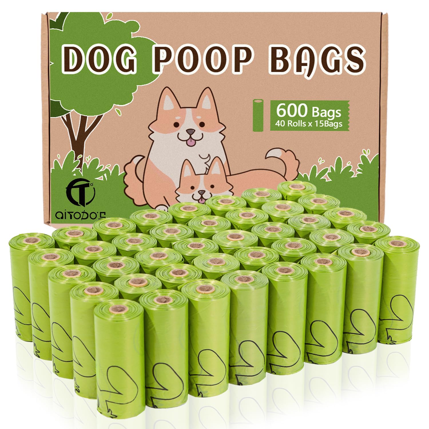 Aitodos® 600pcs Dog Poo Bags, Sturdy and Leak Proof, Easy to Carry, Mixed PET, Polyethylene(PET) + Corn Starch-Poo Bags Dogs-12.5 * 9 inches, Green (40 Roll of 15 Counts)