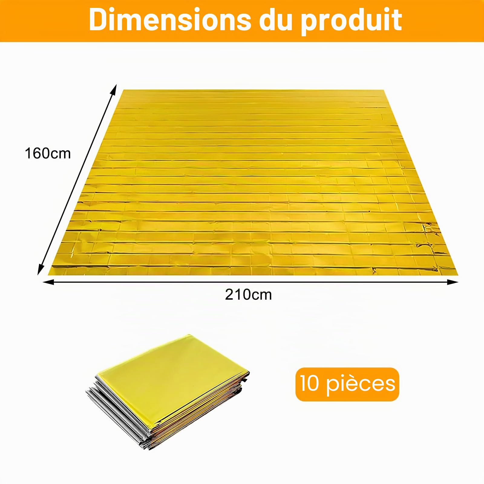 HENGBIRD Lot de 10 couvertures de Sauvetage, 210 x 160 cm Couverture de Survie reutilisable, doréargenté, Couverture d'urgence, couvertures Survie