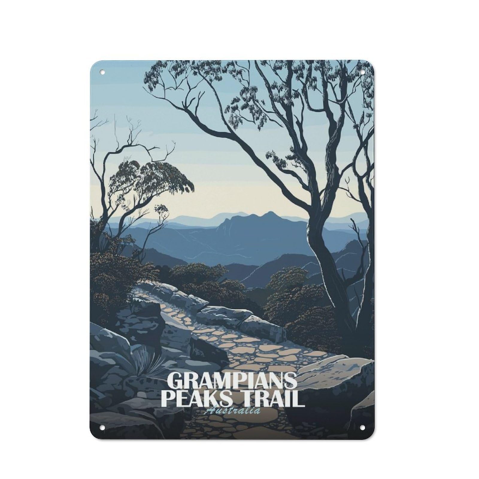 Junmoney Style-14 Urban Metal Wall Art Sign 40X30cm Featuring Grampians Peaks Trail Australia, Studio Wall Art For Modern Home, Workshop, Office Or Cafe