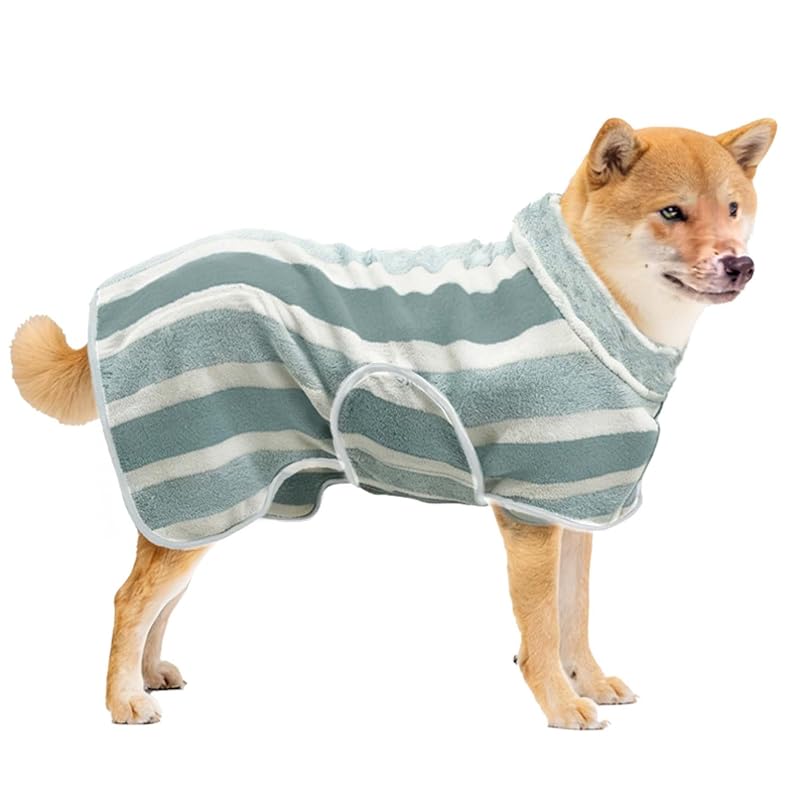 Toalha de Banho para Cães em Microfibra Listrada e Absorvente PawSailor, Verde, Tamanho L