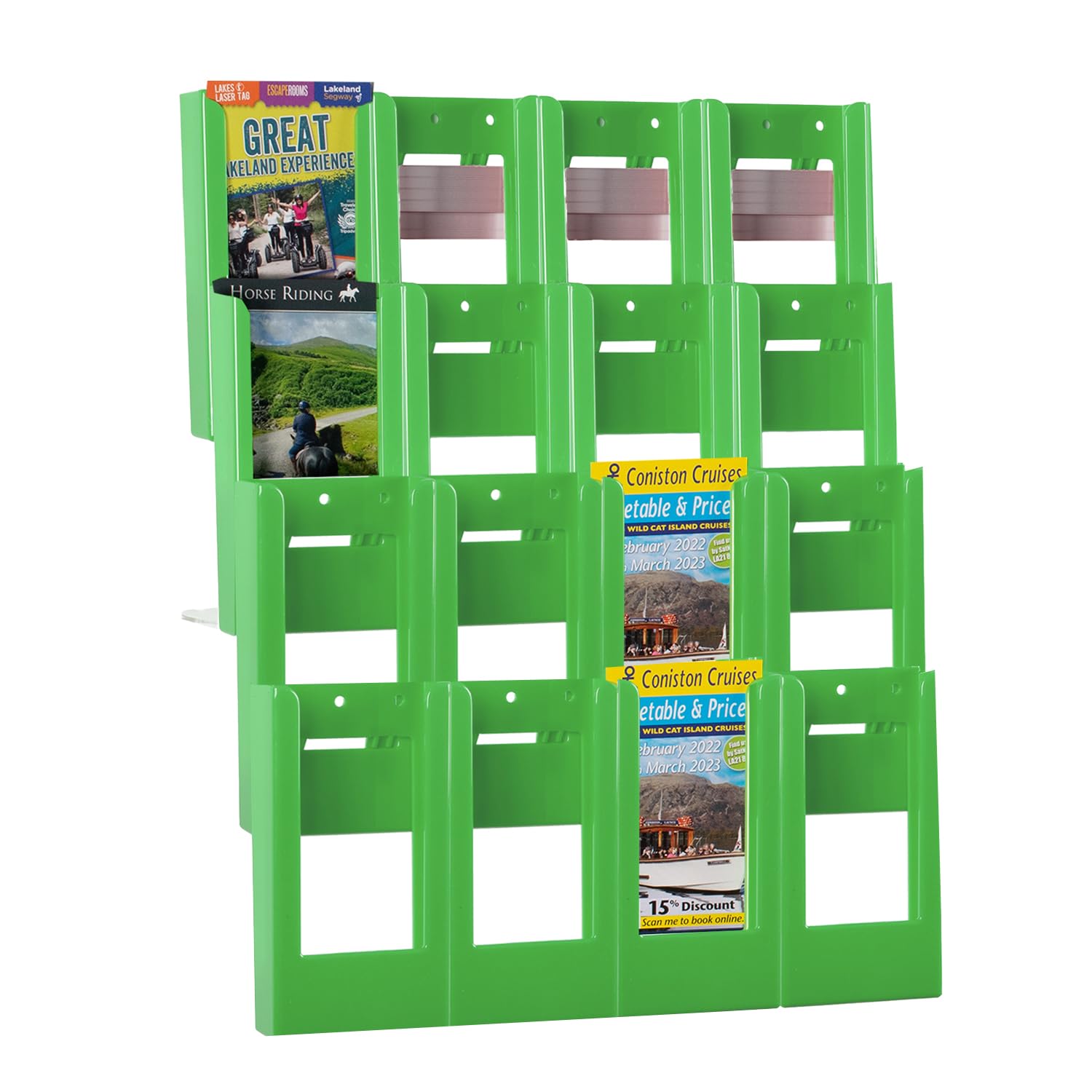 Wonderwall Leaflet Holder | Wall Mounted Leaflet Display & Dispenser | Expanda-Stand System | Holds up to 28 mm Brochures | Green | 16 x A4 Pockets - Ideal for Reception, Office, Hotel, School Lobby — image 1