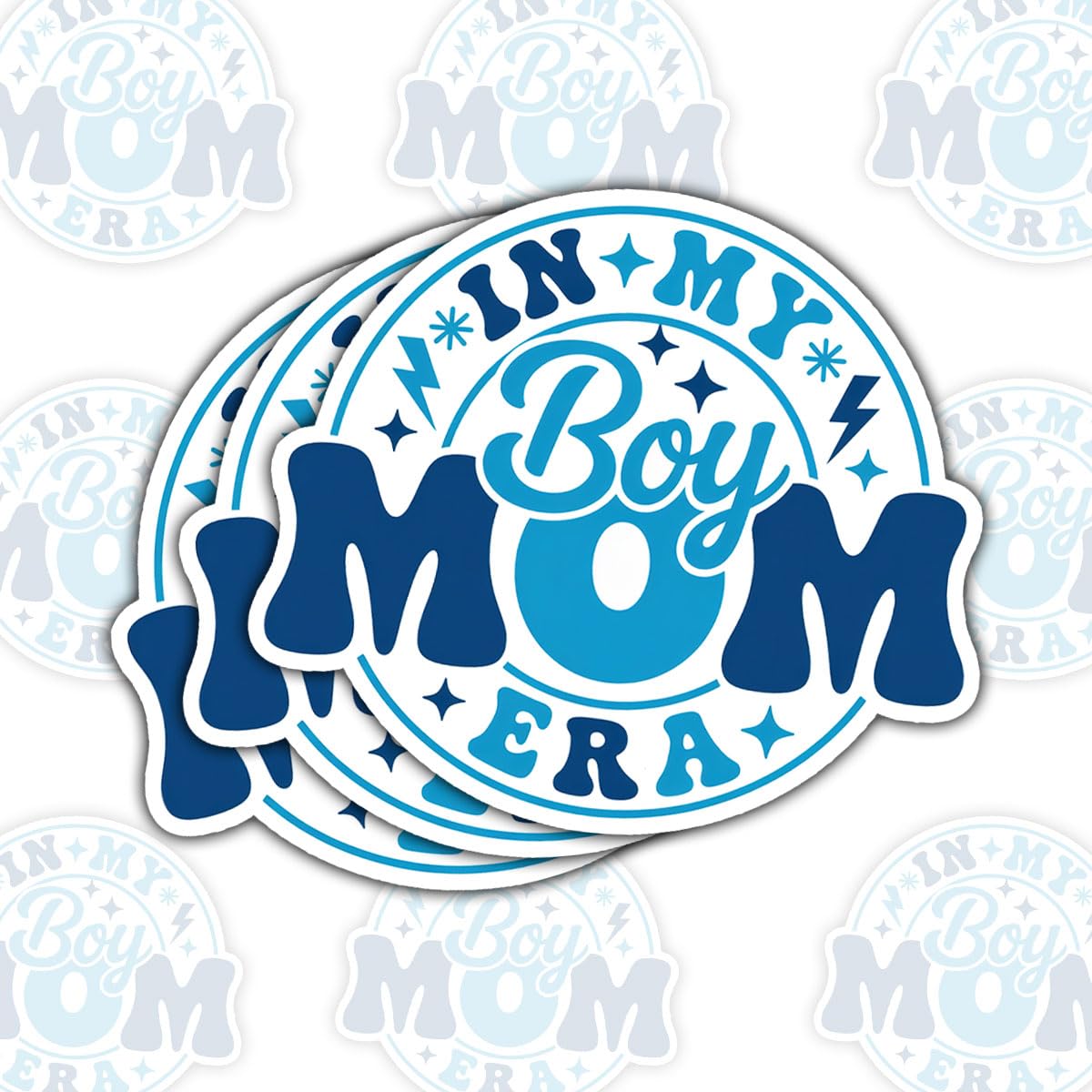 Adhesivos In My Boy Mom Era para madres orgullosas decoran botellas de agua y cristales