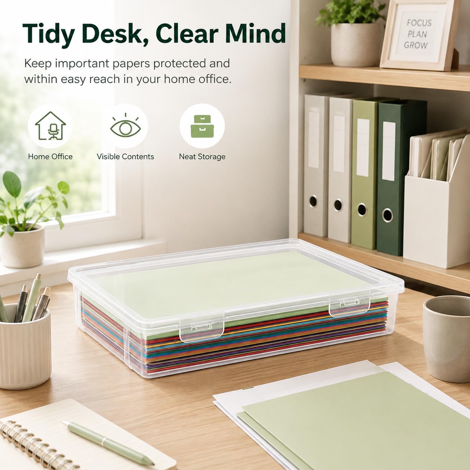 lot de 6 Boite archive A4 en plastique, boites de rangement documents 31 x 22 x 5 cm, boite transparente a4, boites plastique PP pour bureau, école et maison