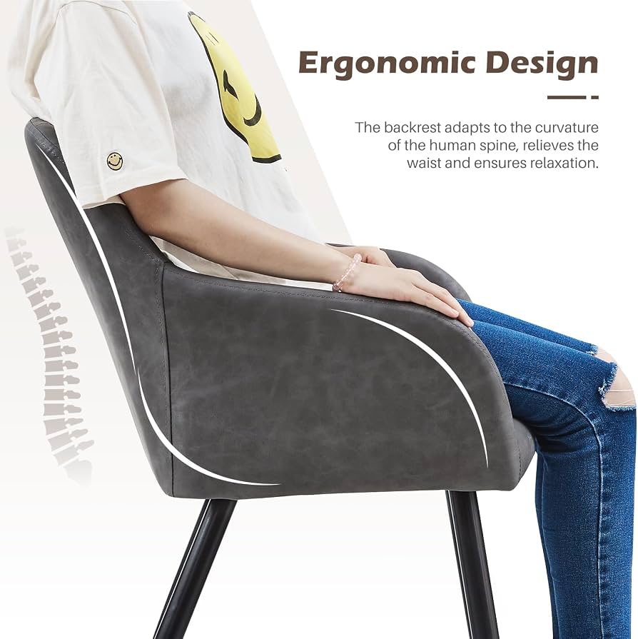 Set 4 Sedie Da Pranzo In Lino Grigio Scuro Con Gambe In Metallo Nero - Ergonomiche E Resistenti Fino A 150 Kg - 2