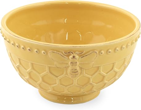 Boston International Embossed Stoneware Cereal/Small Serving Bowl, 5.5 x 3-Inches, Honeycomb