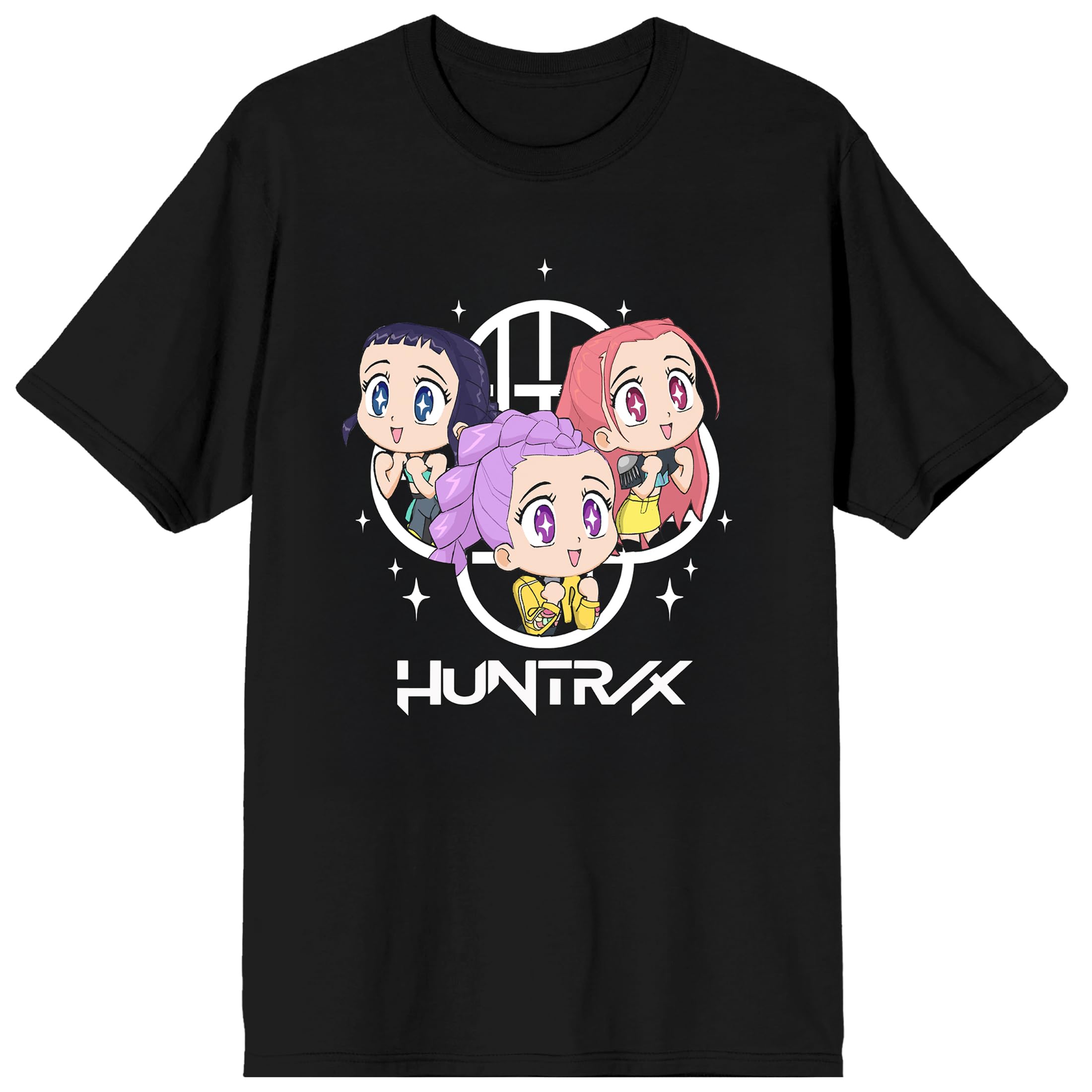 Bioworld Men's Black Kpop Demon Hunters Huntrix Excited Kawaii On Short Sleeve Adult T Shirt, Medium
