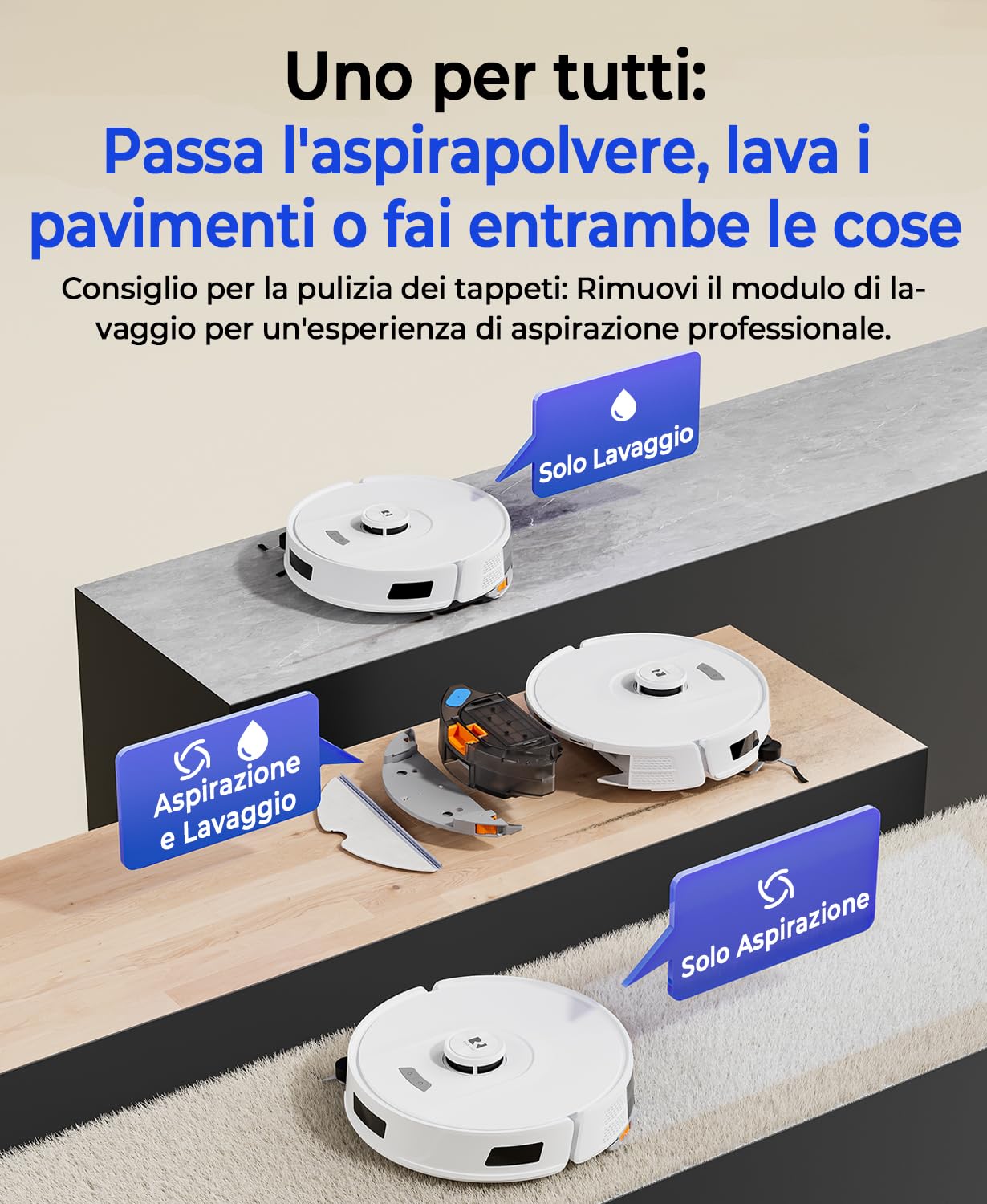 Redkey D8 Robot Aspirapolvere Lavapavimenti con Mappatura, 25000Pa Ultra Aspirazione, 4L Svuotamento Automatico, Anti-Groviglio Capelli, Aspirapolvere Robot Lavapavimenti per Tappeti/Peli/Animali