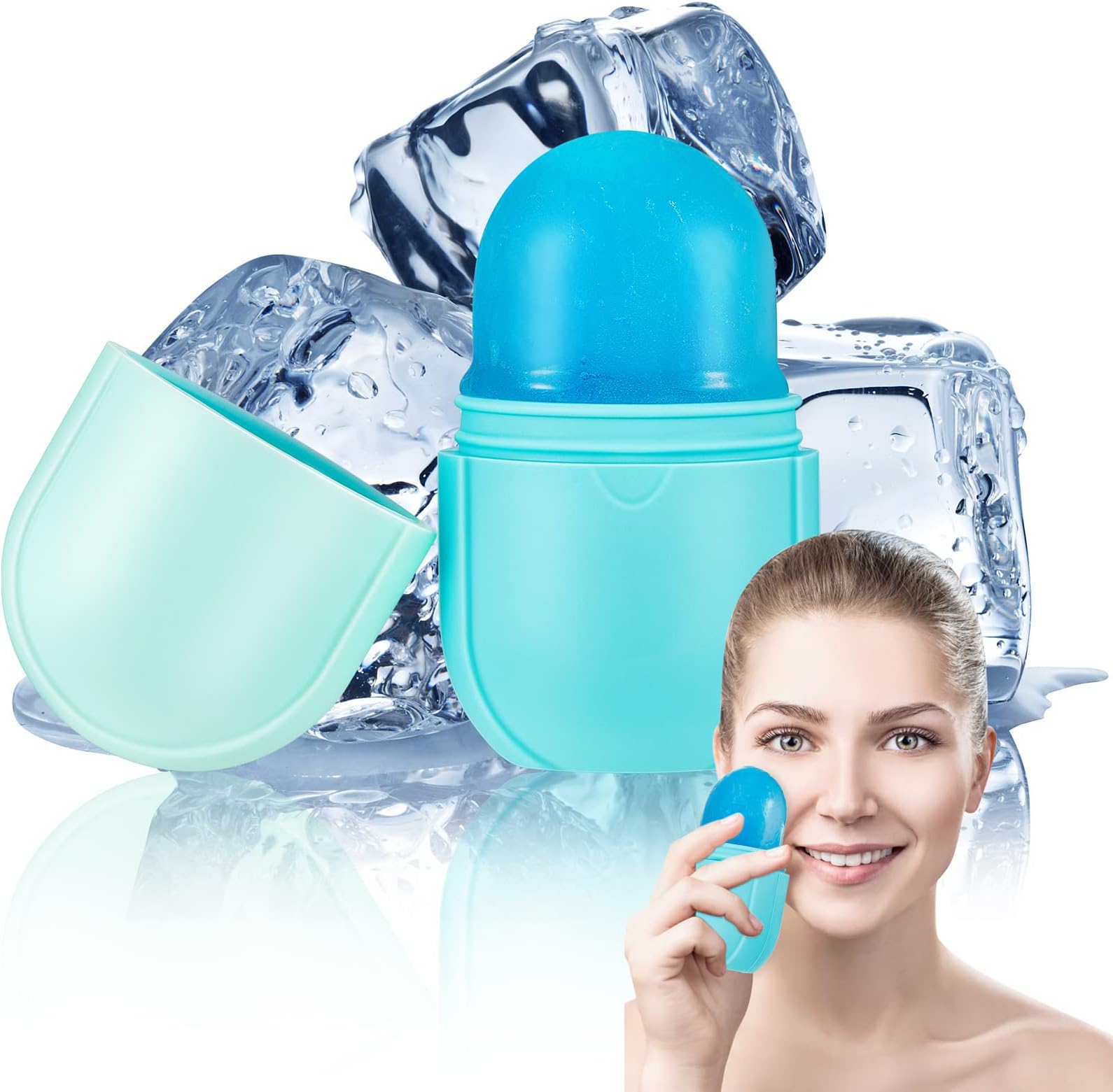 Zopeal Ice Face Roller Mould Holder for Beauty Facial Icing Skin Care Silicone Cube Tool Sphere Brighten Remove Lines(2.6 x 2.1 x 4.9 Inch,Blue)