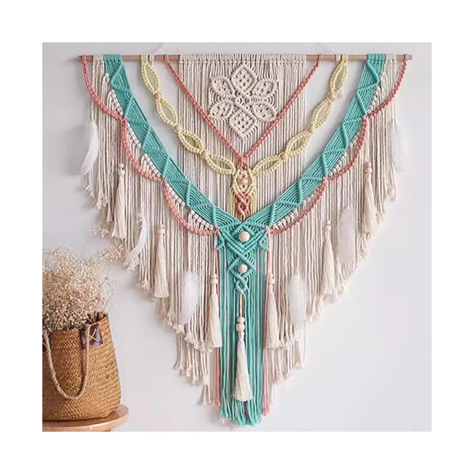Rideaux en macramé Rideaux en Macramé De Coton pour Portes, Rideaux en Macramé pour Fenêtres, Toile De Fond De Mariage en Macramé pour La Décoration Murale(Green)
