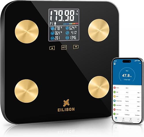 EILISON Báscula de pesaje digital y analógica 2 en 1 altamente avanzada para peso corporal, 400 libras, 4 sensores GX de alta precisión precisos,
