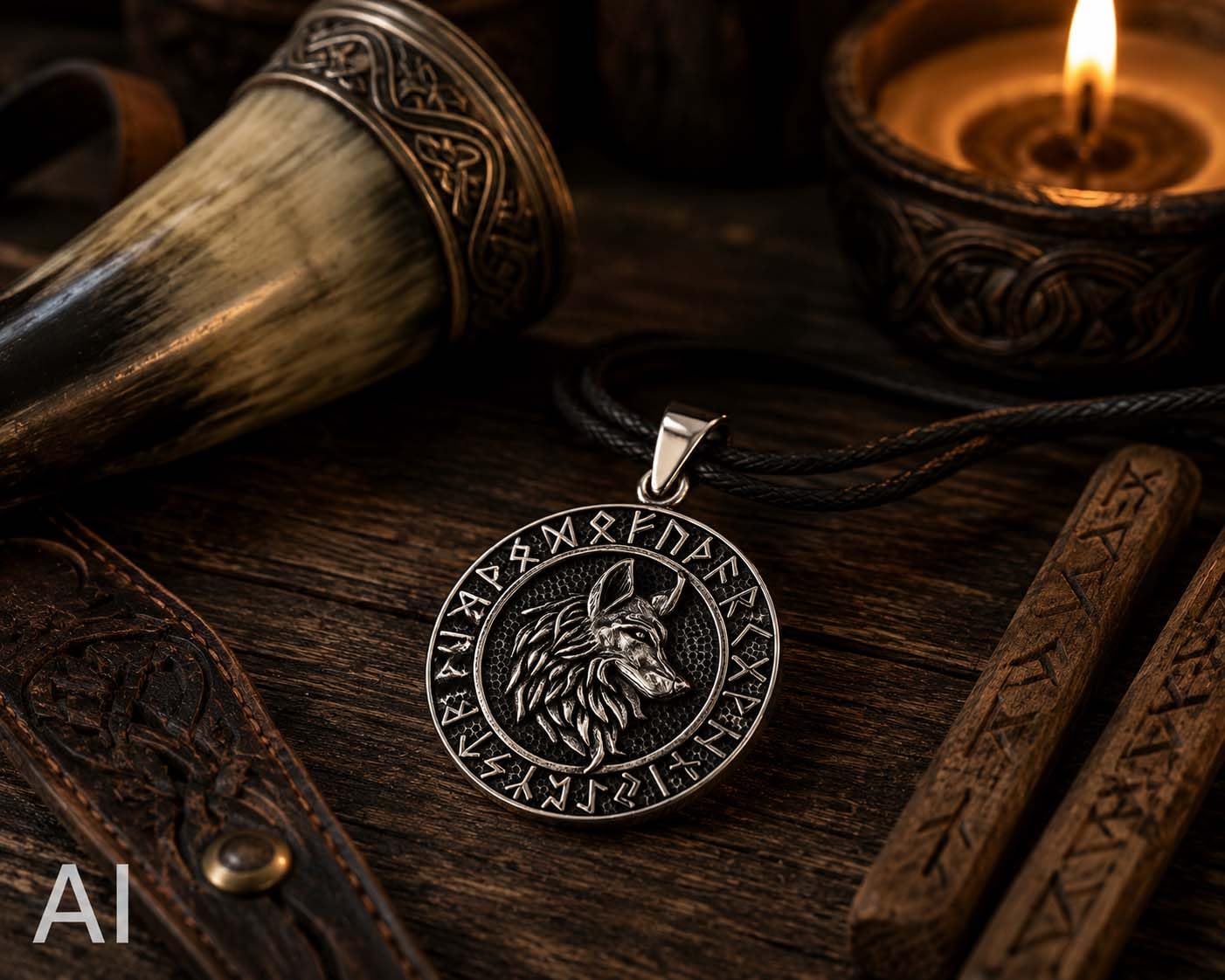Kiss of Leather Wolfskopf Anhänger aus 925 Sterling Silber mit Baumwollband SI.352