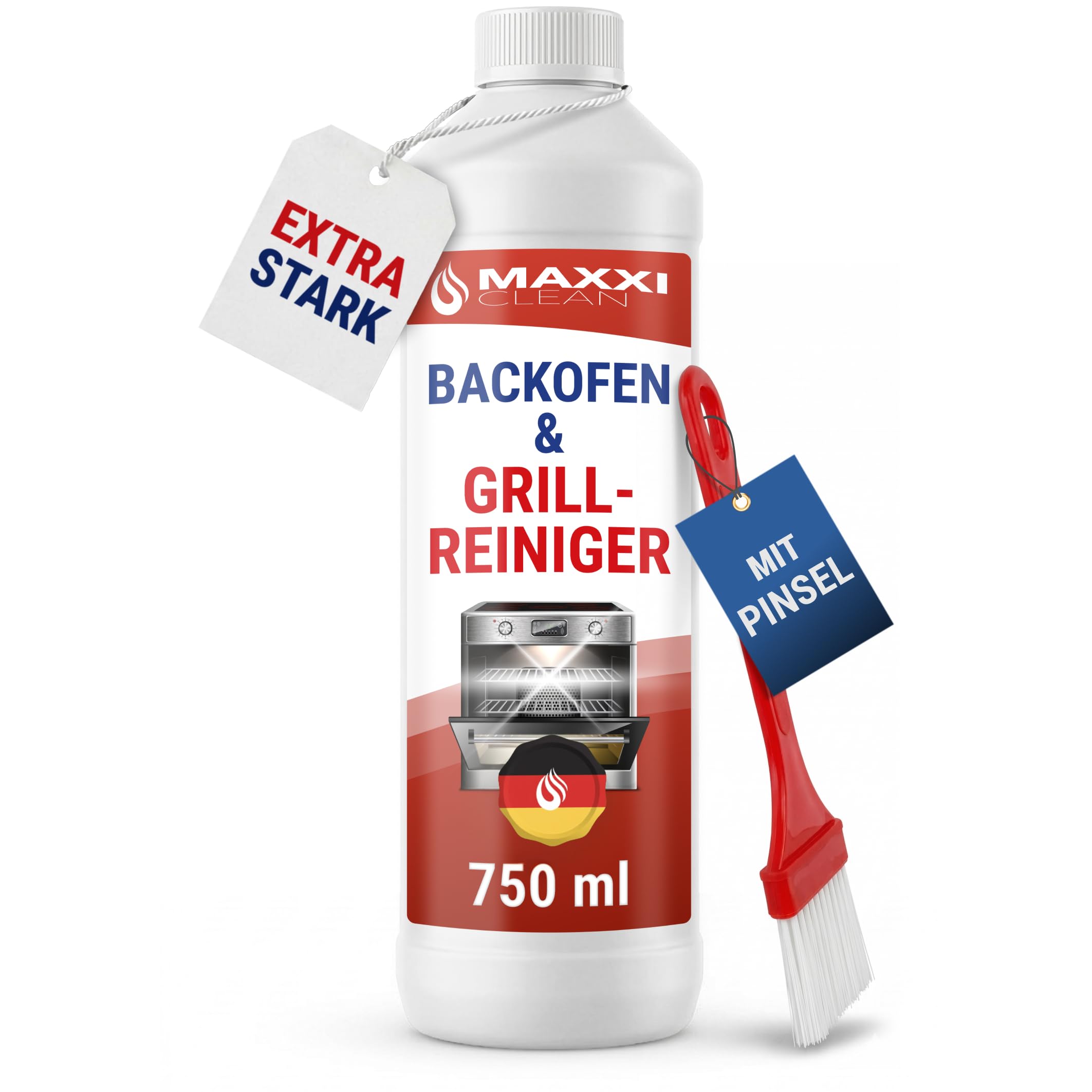Maxxi Clean 1 x 750 ml + Pinsel I Backofen und Grillreiniger Gel Paste I extrastarker selbstarbeitender Fettlöser I entfernt Verkrustungen ohne Schrubben I Backofen Herdplatte Grill I Made in Germany