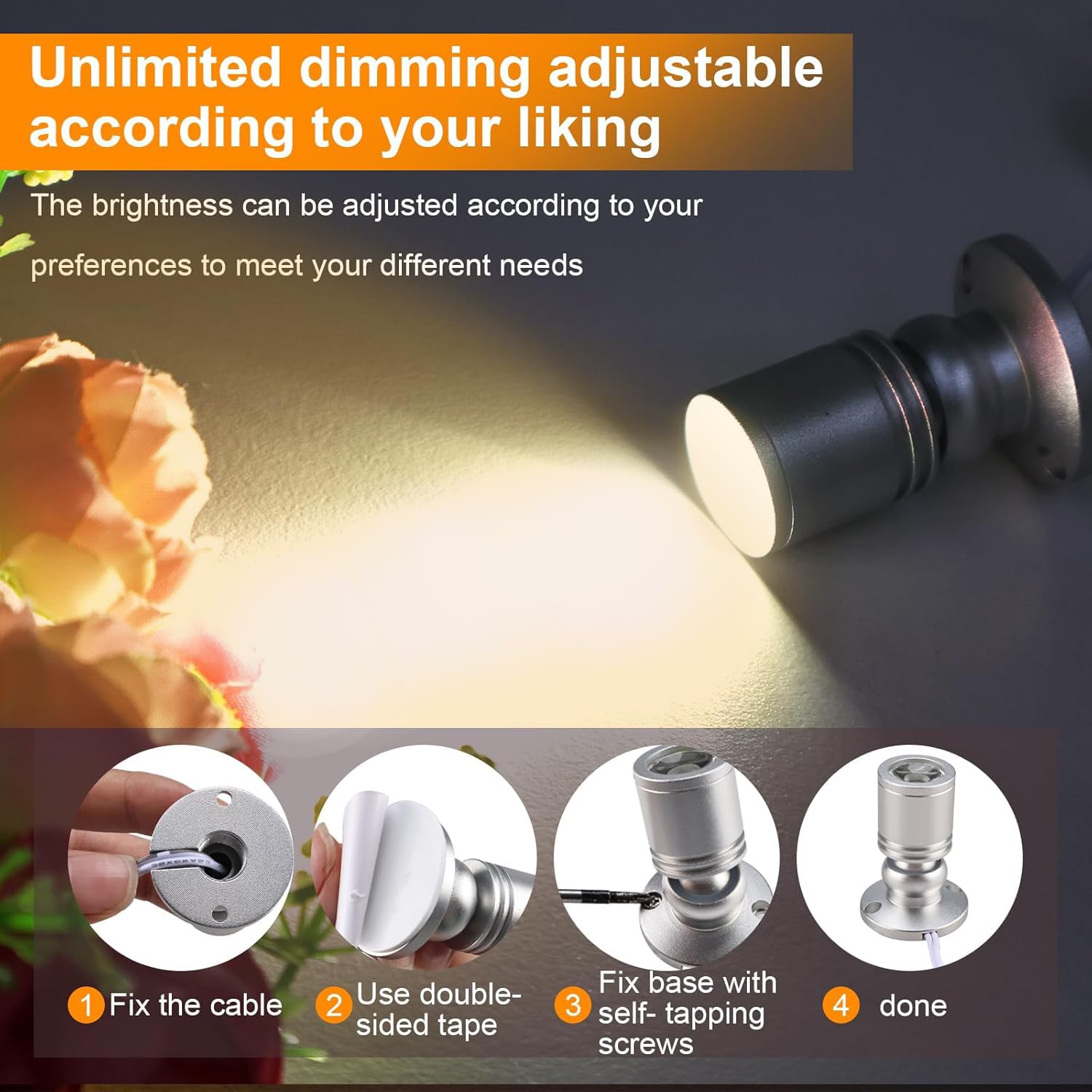 6 Piezas Mini focos LED Superficie Rotativo 360°Mini Spot Luz con Puerto USB 3000K Blanca Cálida Luz Regulable Adecuado para Armarios Pasillos Salas (6 Piezas-Blanco Cálido-Plata)