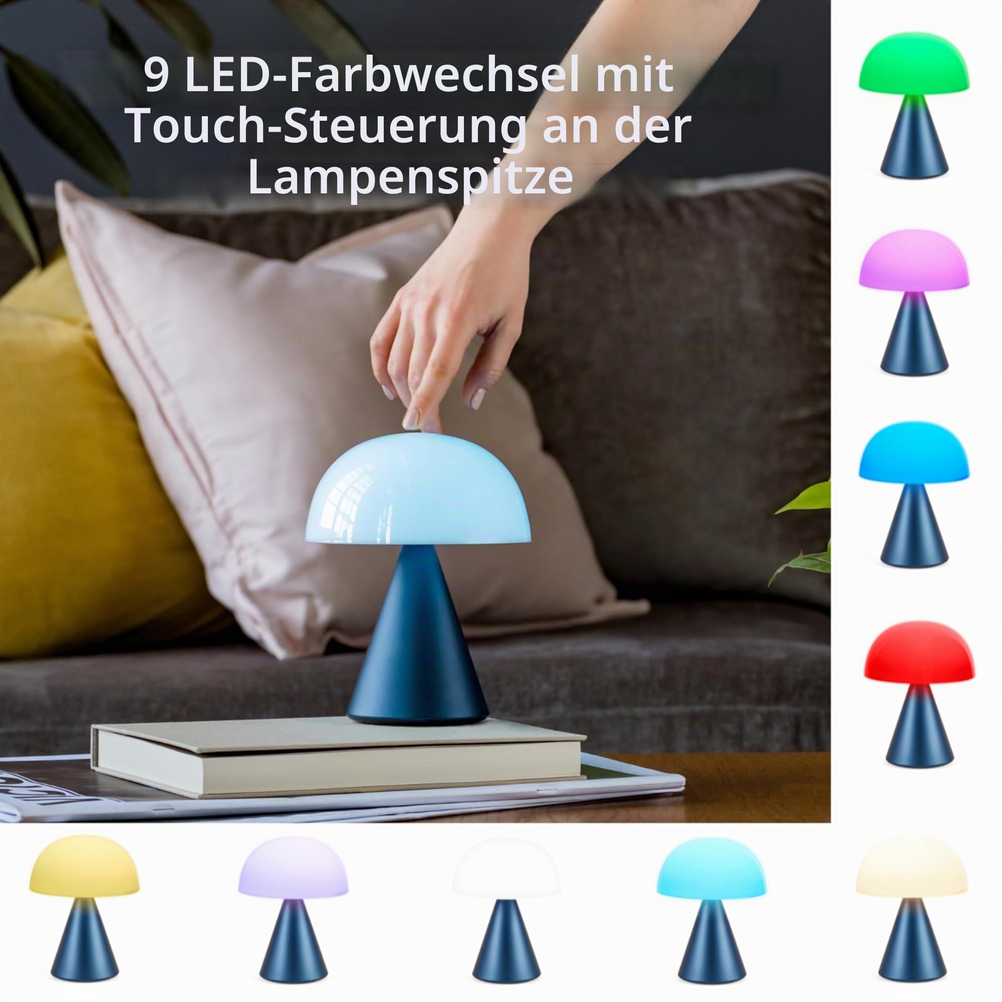 Lexon MINA L Wiederaufladbare kabellose LED-Tischleuchte, 9 Lichtfarben mit Dimmer, Touch und wiederaufladbar, bis zu 24 Stunden Akkulaufzeit - Dunkelblau