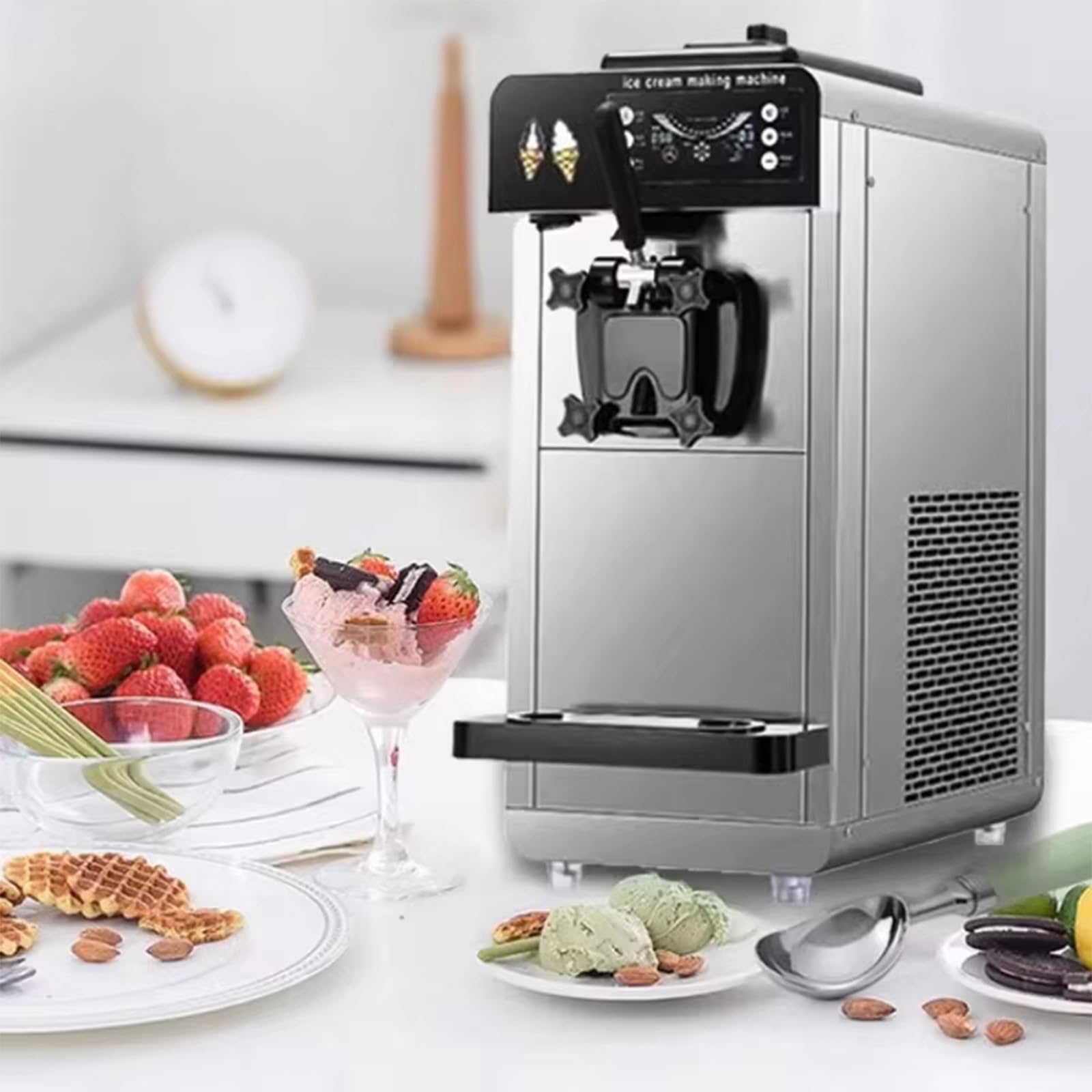 Macchina Professionale per Gelato, Potente erogatore a Testa Singola per Gelato Soft, Display a LED e Pulizia Automatica, Ideale per ristoranti, gelaterie e caffetterie.