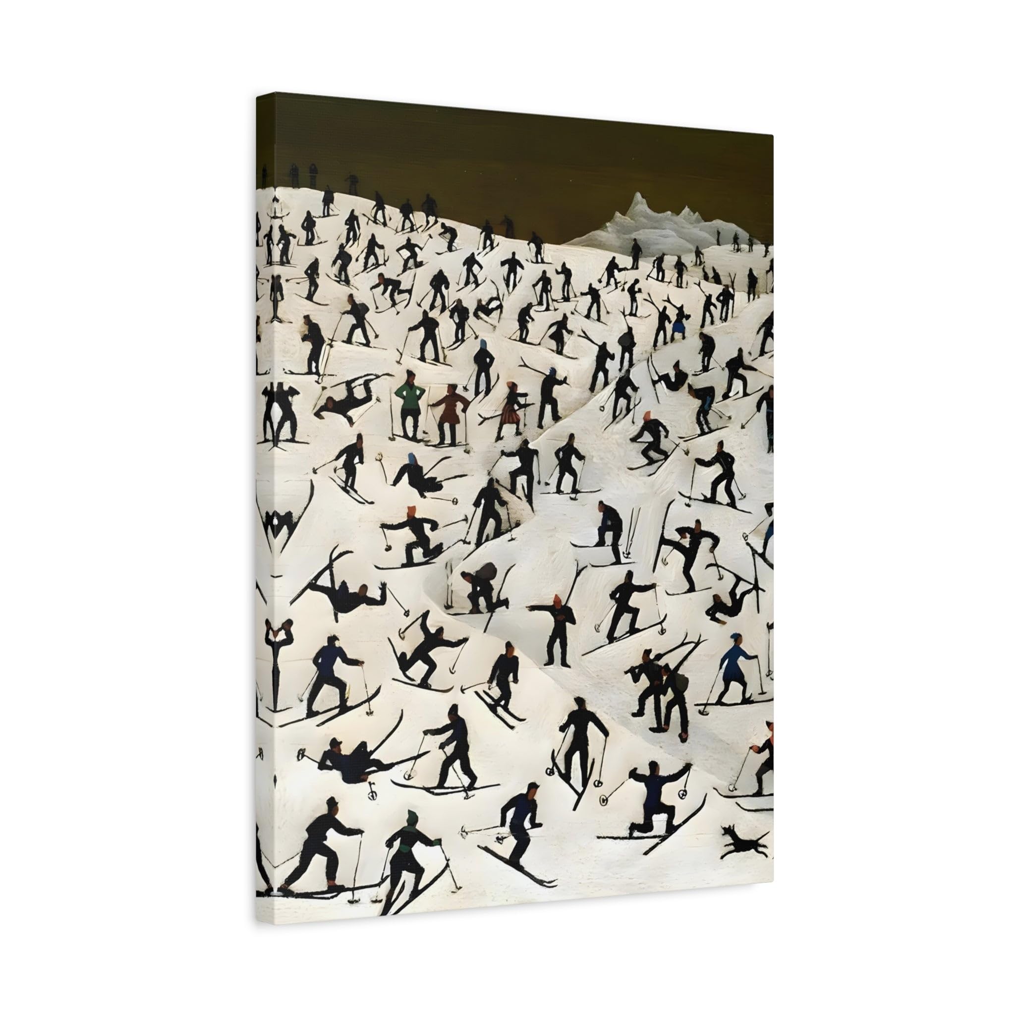 Franz Sedlacek Skiers Landscape - Framed Winter Snow Canvas Wall Art Print 12x16inch 30x40cm (Vertical) / 1.25inch 3.175cm