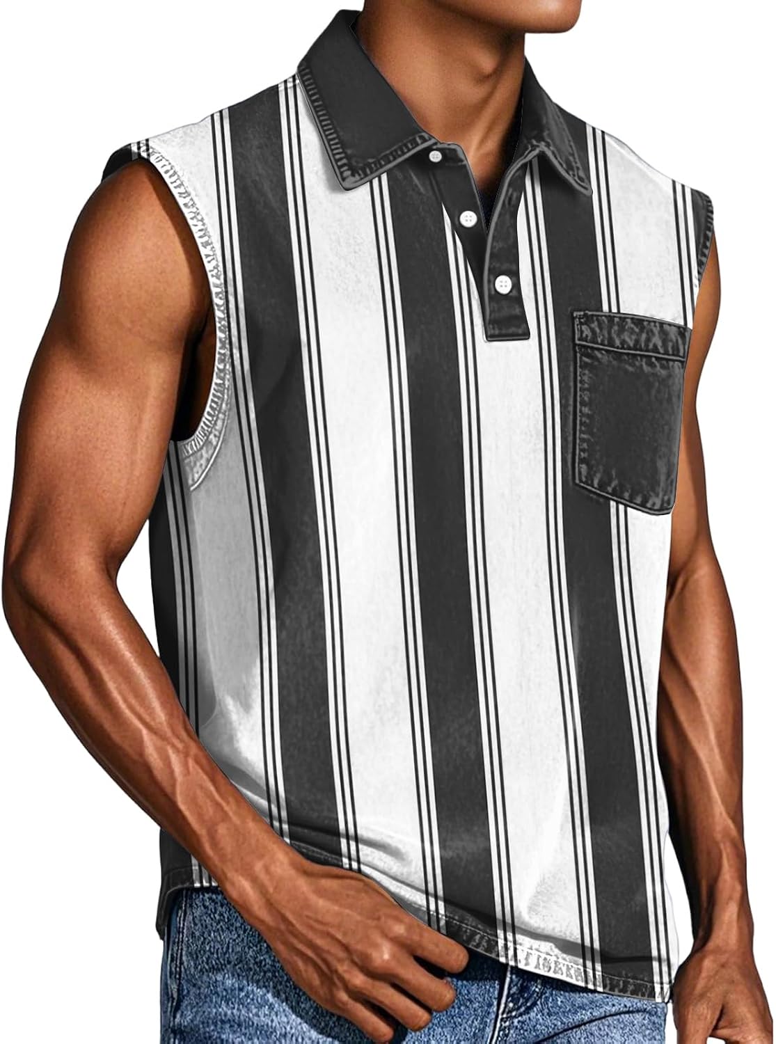 WENKOMG1 Men's Plaid Print Sleeveless Workout Gym Bodybuilding Fitness Muscle Polo Shirt, S-4XL