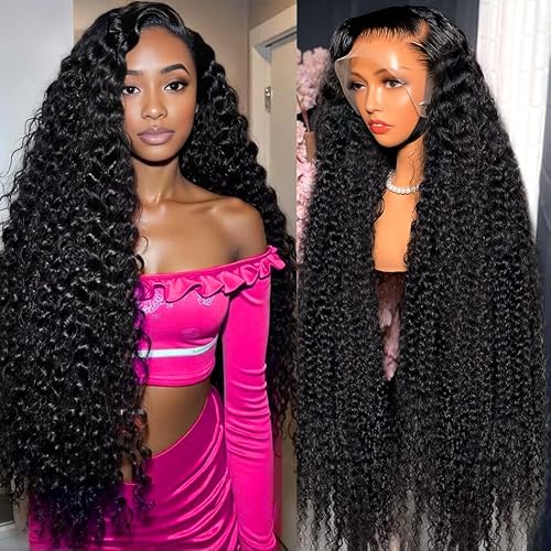 YJVMR 32 Inch 13x6 Deep Wave Lace Front Wigs Human Hair Pre Plucked 200 Density HD Lace Frontal Wigs with Baby Hair Deep Curly Wet and Wavy Glueless Wigs Human Hair for Women