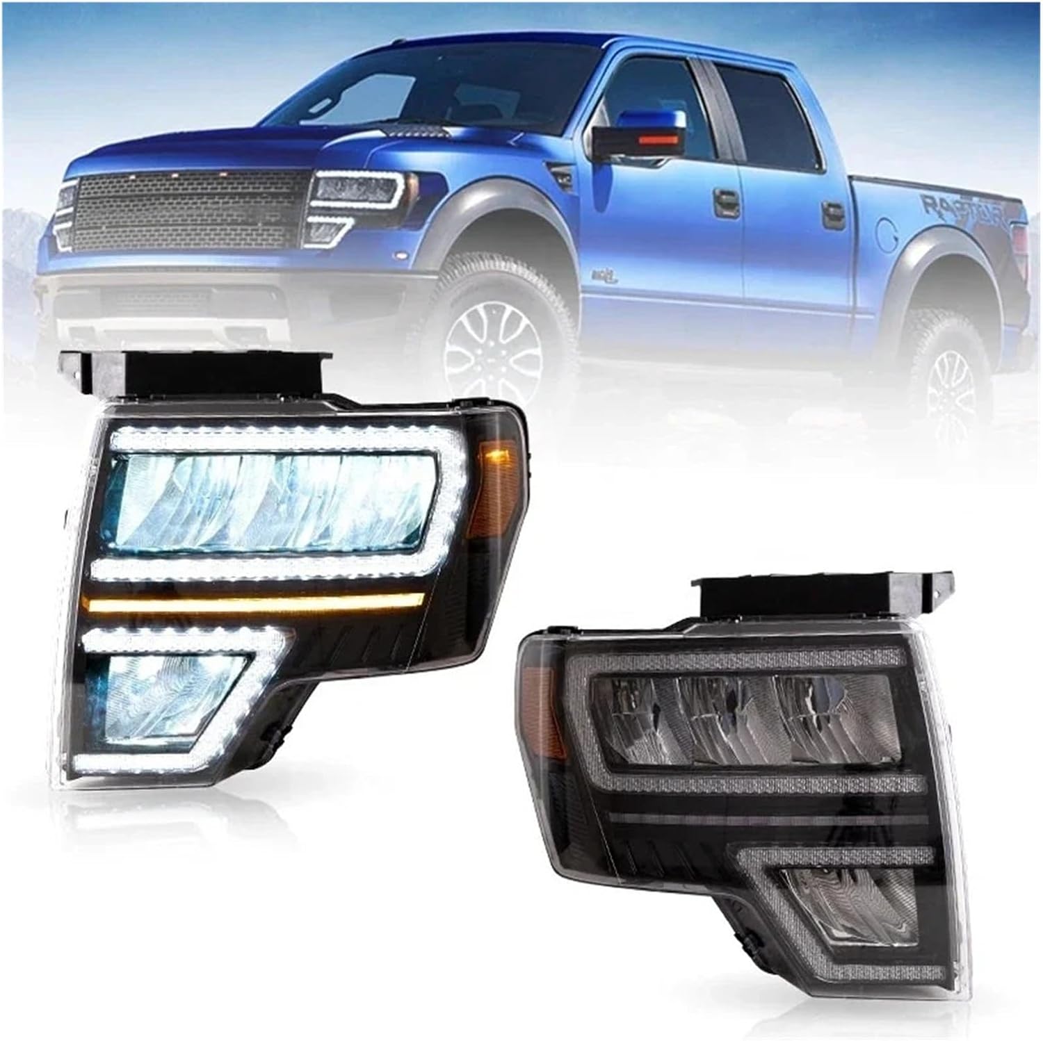 Car LED Headlights Start Up Animation Front Lamp Compatible For Ford F150 2009 2010 2011 2012 2013 2014