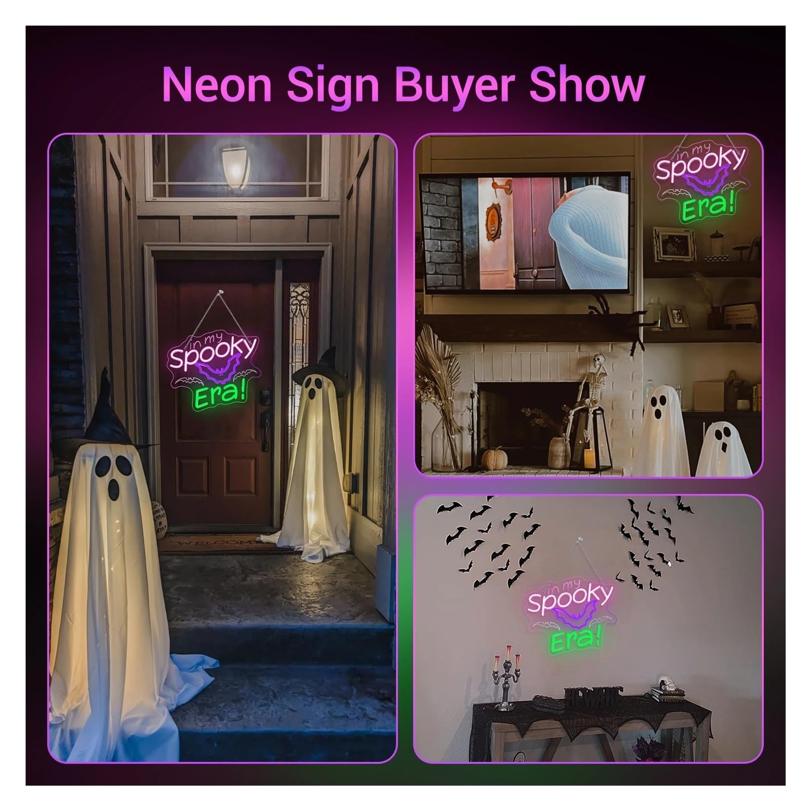 Hängende Kunst-Leuchtreklamen In My Spooky Era Neonschild, Halloween, dimmbare Wanddekoration für Schlafzimmer, Männerhöhle, Zuhause, Geburtsparty 13.7×12.2in