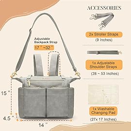 miss fong Diaper Bag Tote Baby Bag Leather Diaper Backpack Large Diaper Tote Bag for girls & boys Diaper Bag Purse with 11 Pockets,Changing Pad, Stroller Straps,4 Insulated Pockets
