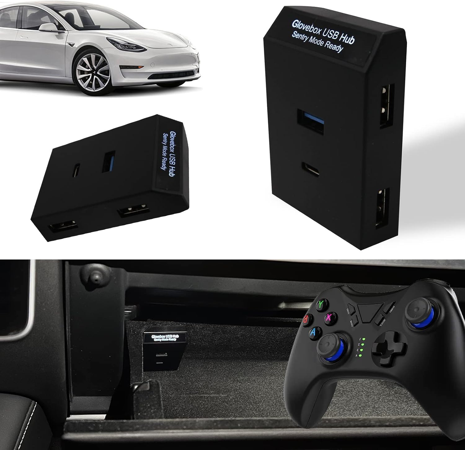 KEHUASHINA 2023 4 in 1 Ports Glove Box USB Hub for Tesla