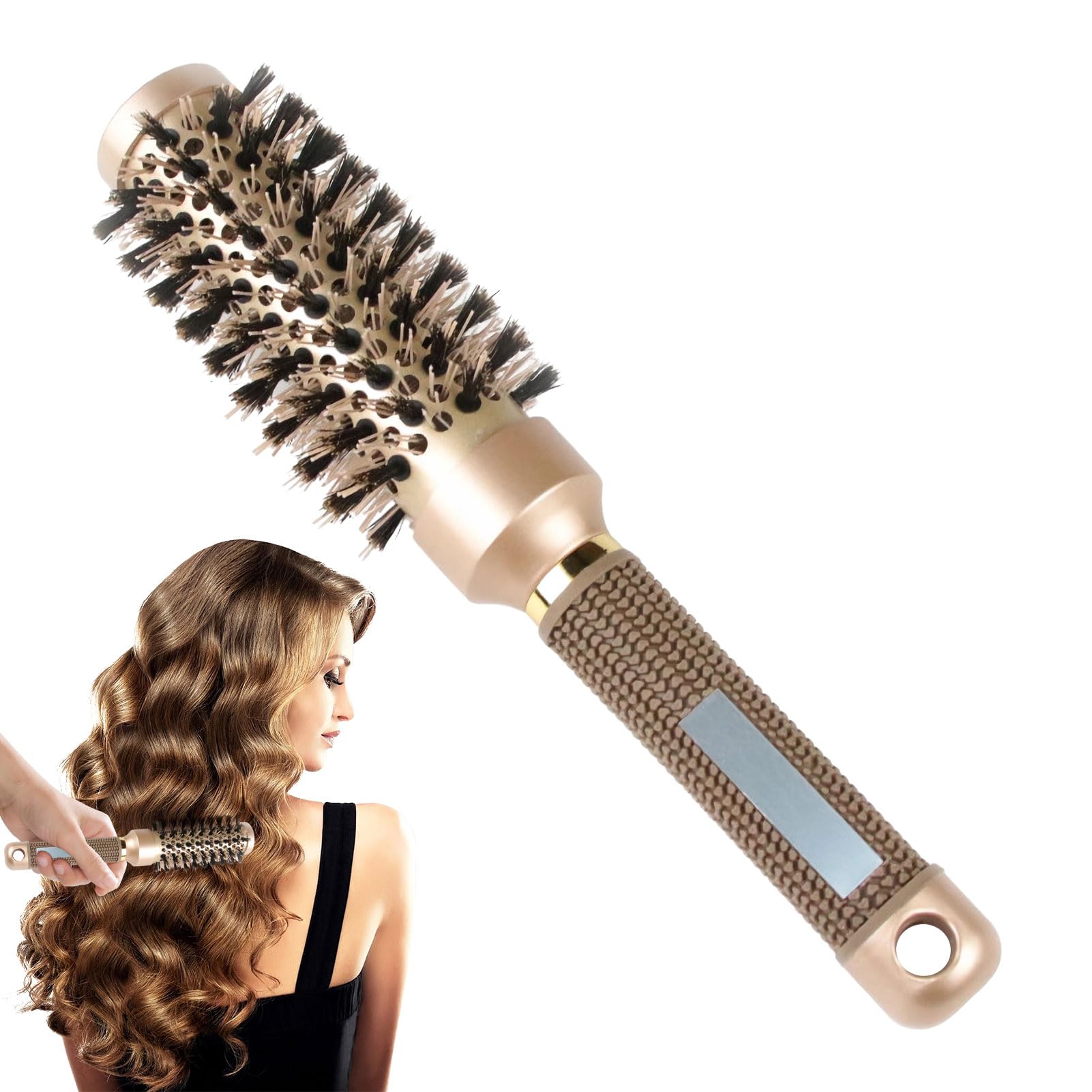 Round Hair Brush Blow Drying Brush,1 PCS Nano Thermal Ceramic & Ionic Tech Round Brush with Boar Bristles for Hair Drying,Curling & Straightening