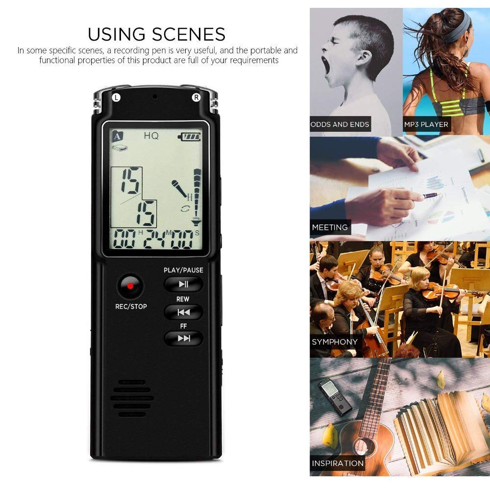 CAMLEIGH AE LCD Display MP3 Player Voice Recorder USB Professional Dictaphone Digital Audio Voice Recorder with MP3 Player Black 3