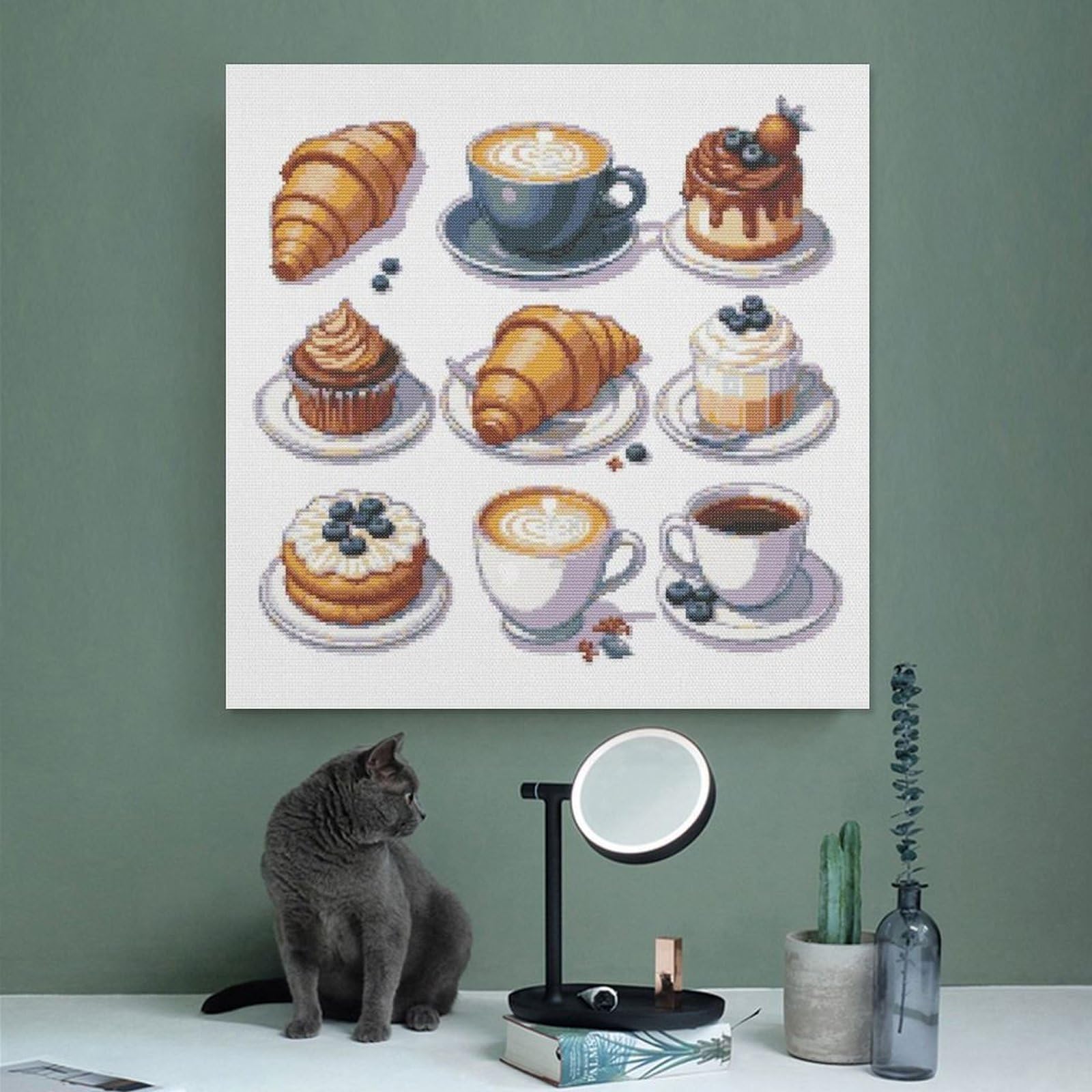 Stampa artistica da parete con croissant a tema caffè per la colazione e la cucina, stampa artistica da parete, per soggiorno, camera da letto, 50,8 cm di lunghezza x 50,8 cm di larghezza